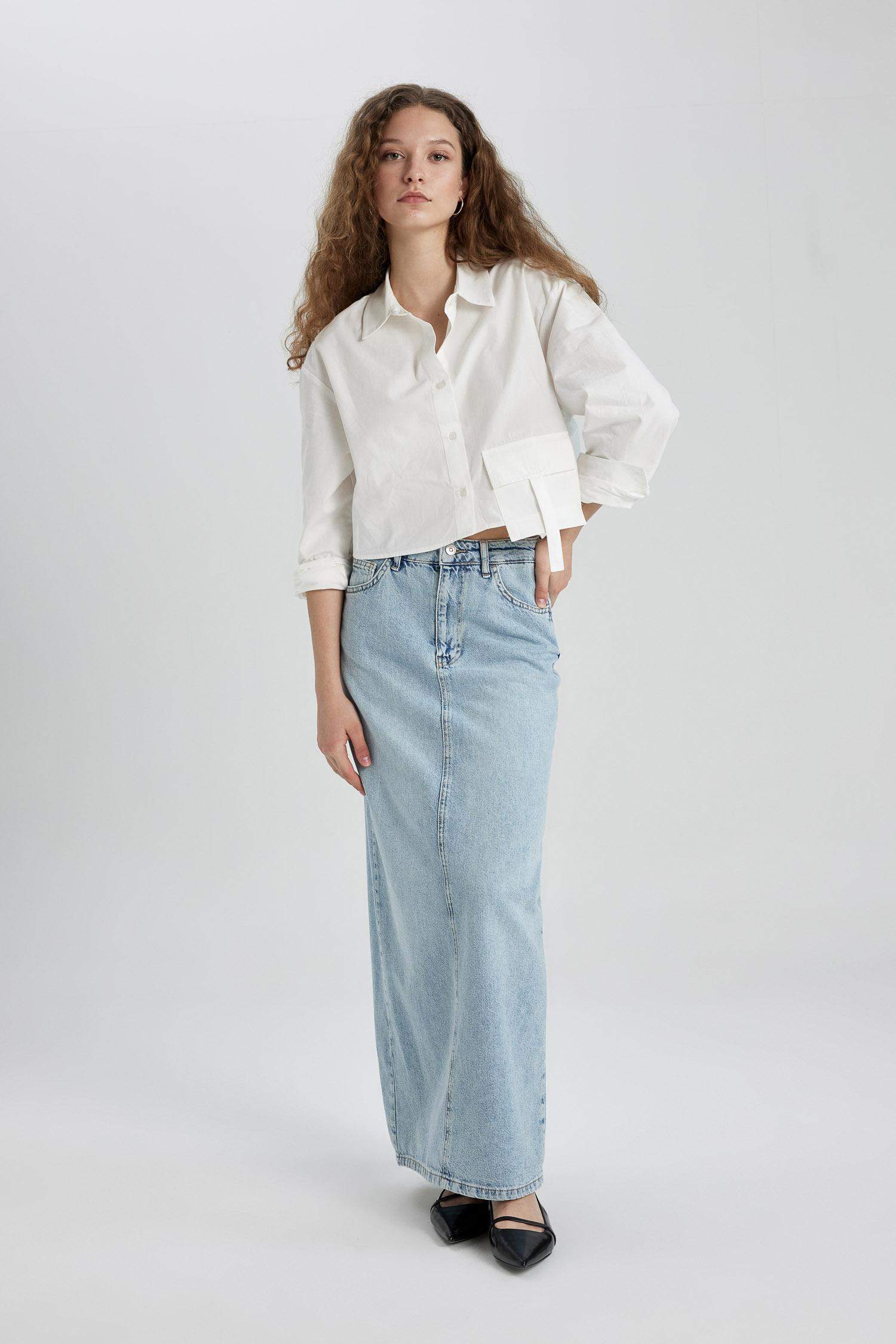 Long Fit Denim Skirt