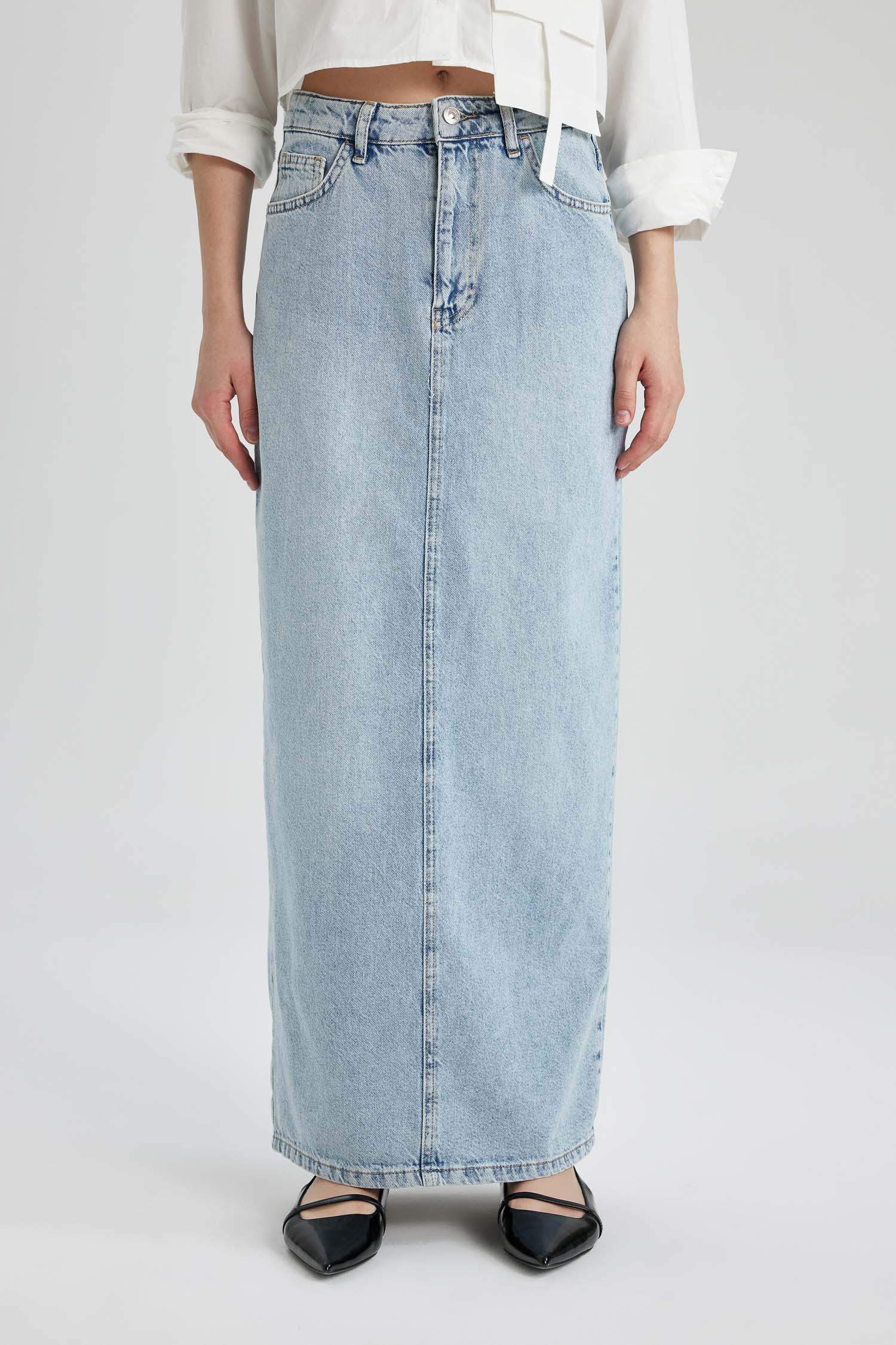 Long Fit Denim Skirt