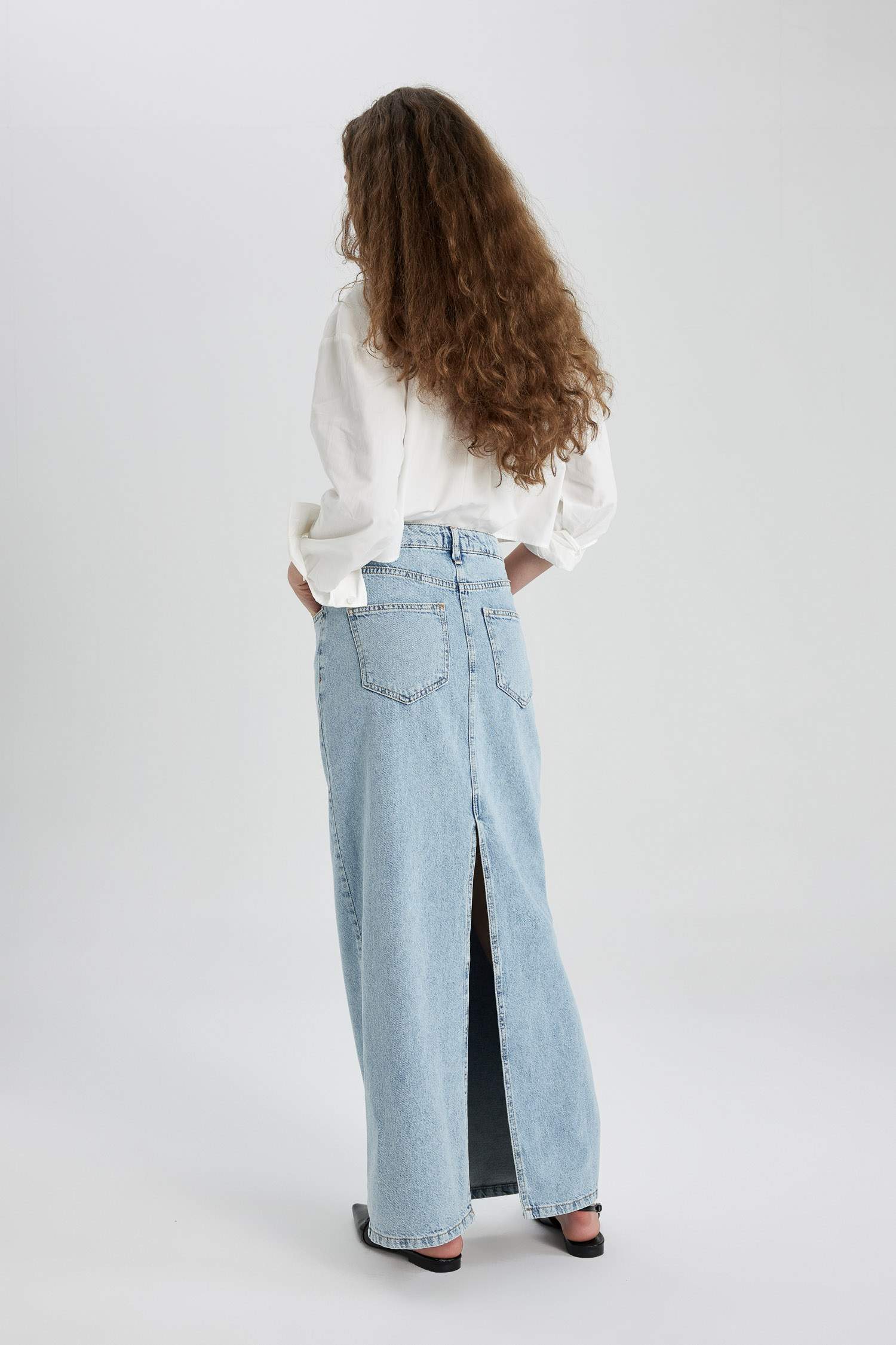 Long Fit Denim Skirt