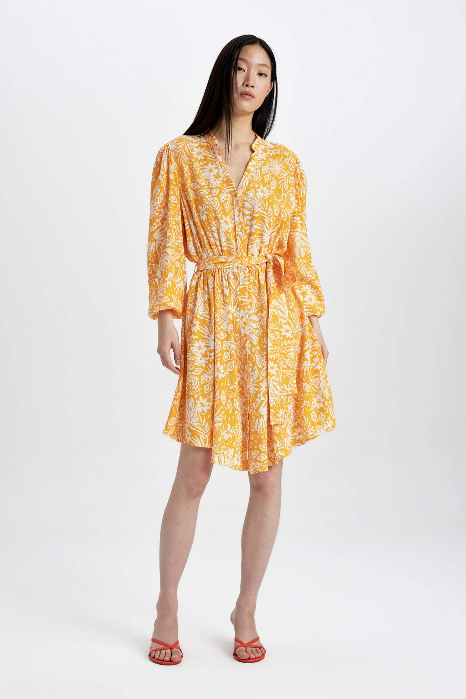 Robe midi à manches longues à motifs