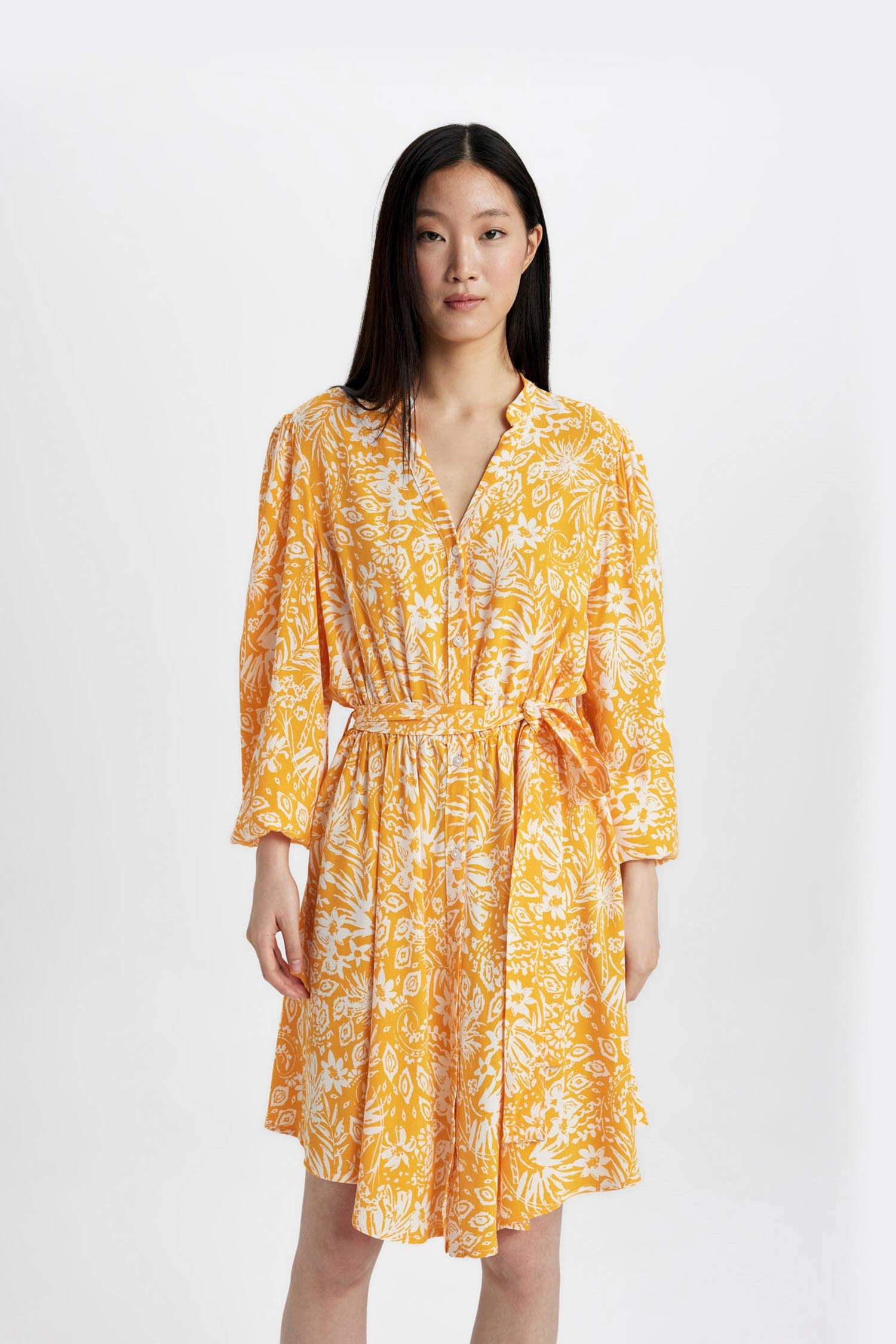 Robe midi à manches longues à motifs