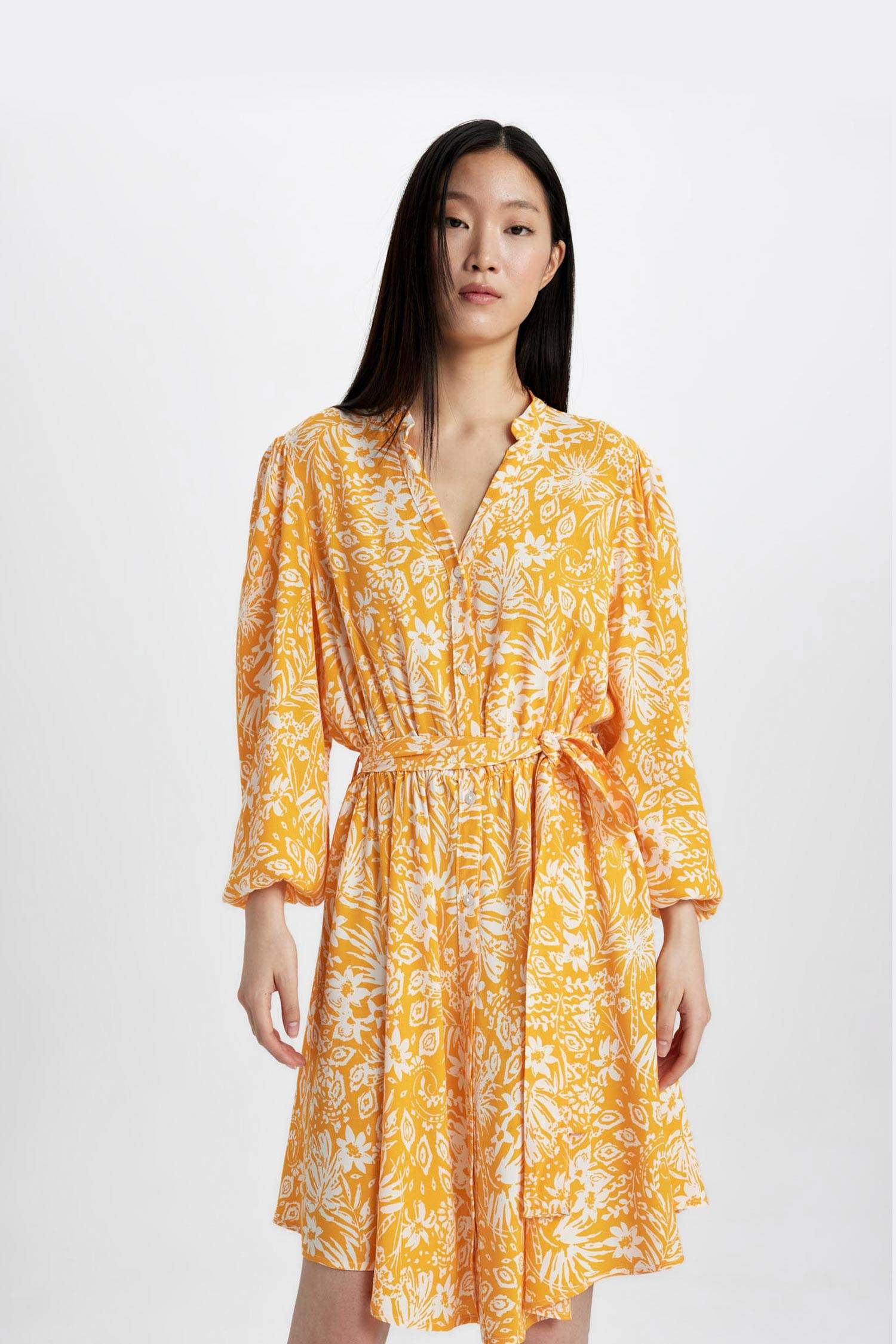 Robe midi à manches longues à motifs