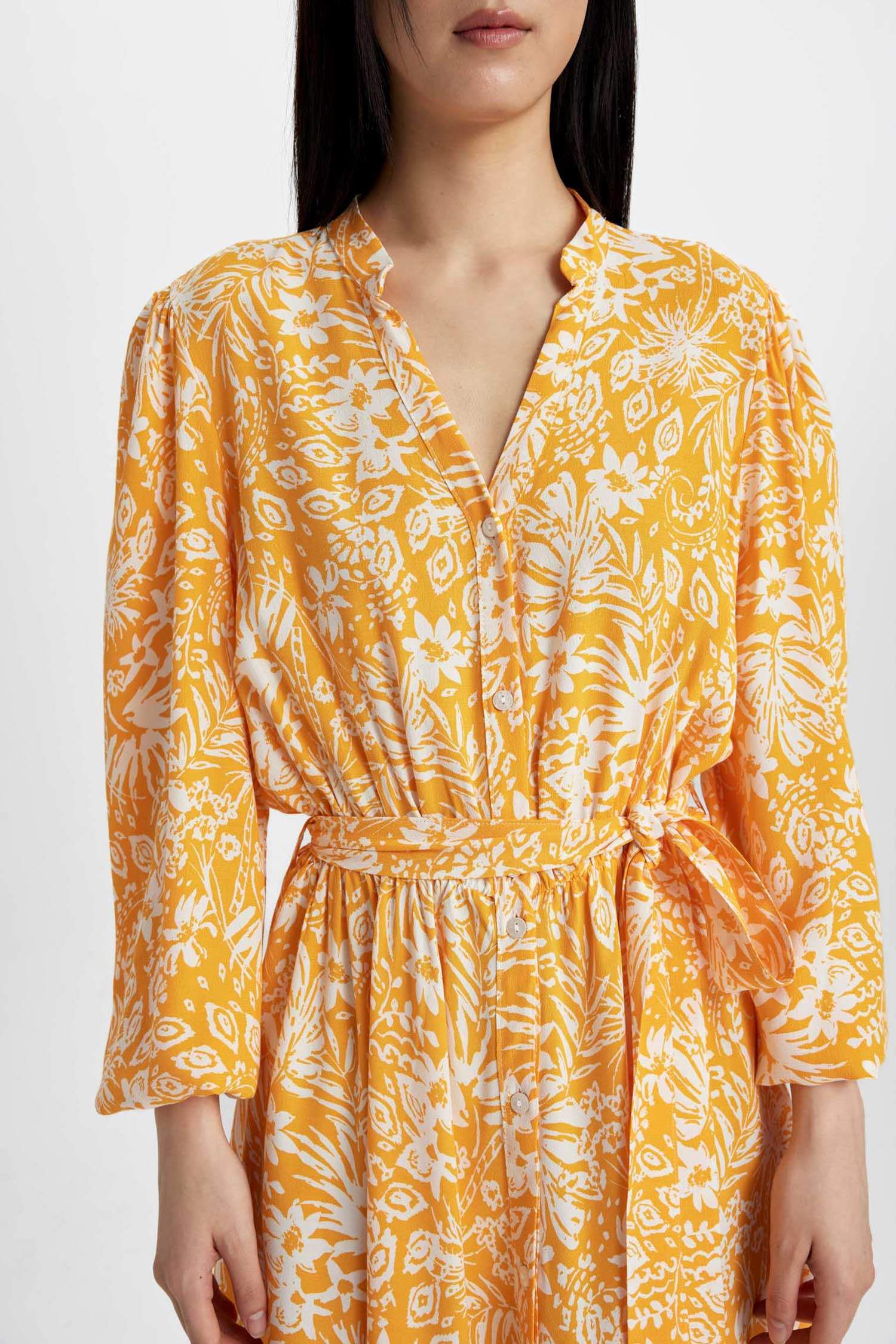 Robe midi à manches longues à motifs