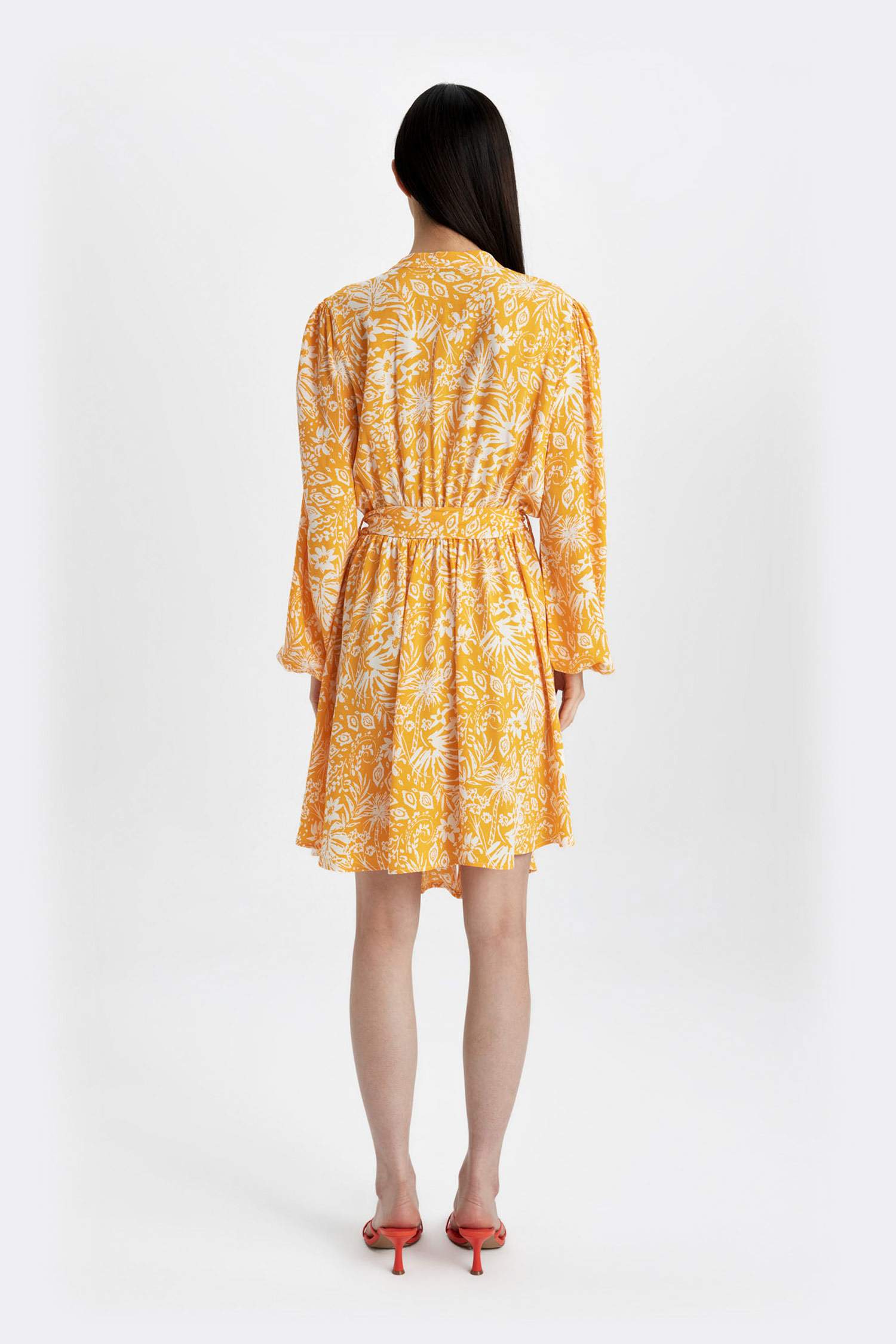 Robe midi à manches longues à motifs