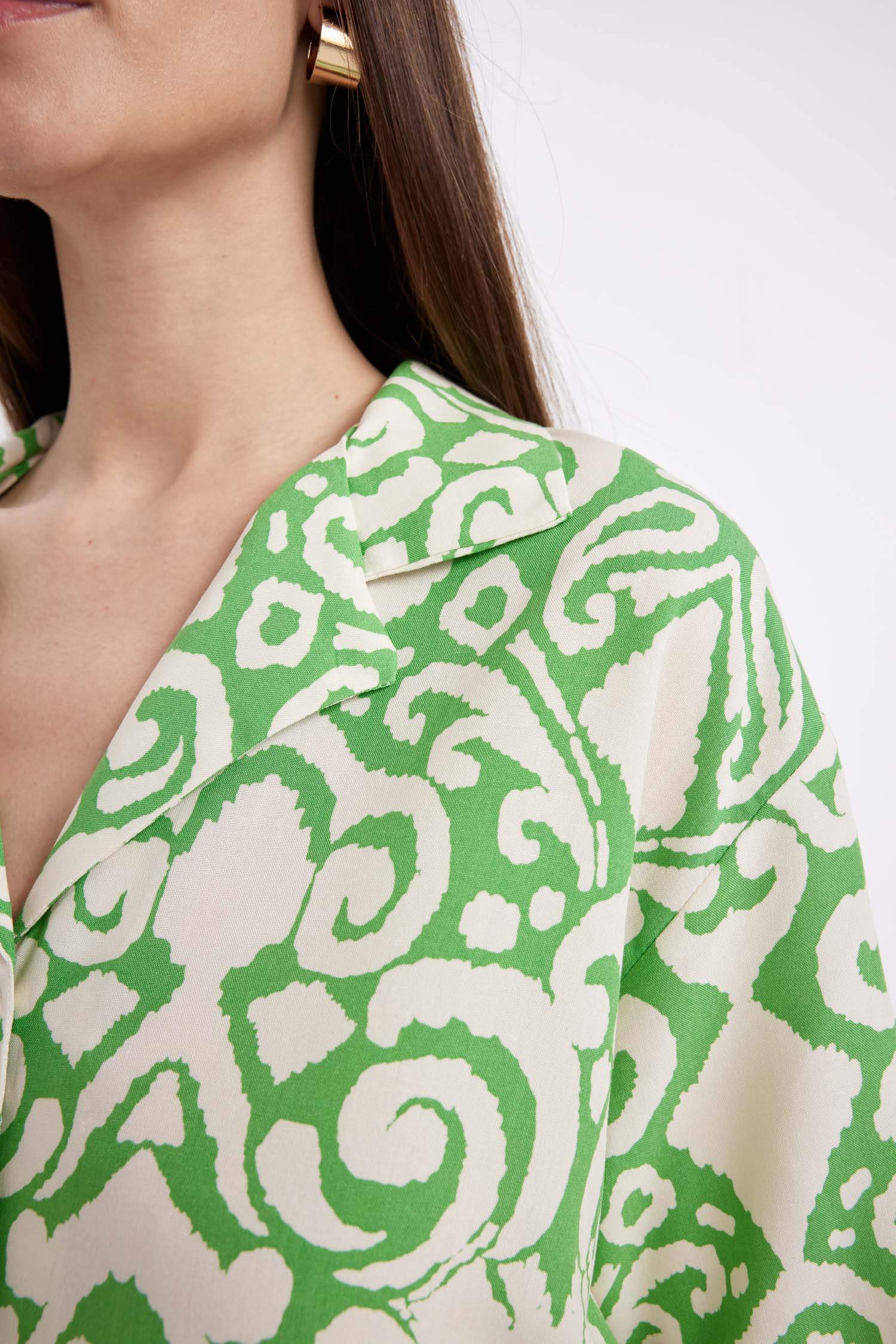 Regular Fit Patterned Pajama Collar Short Sleeve Shirt