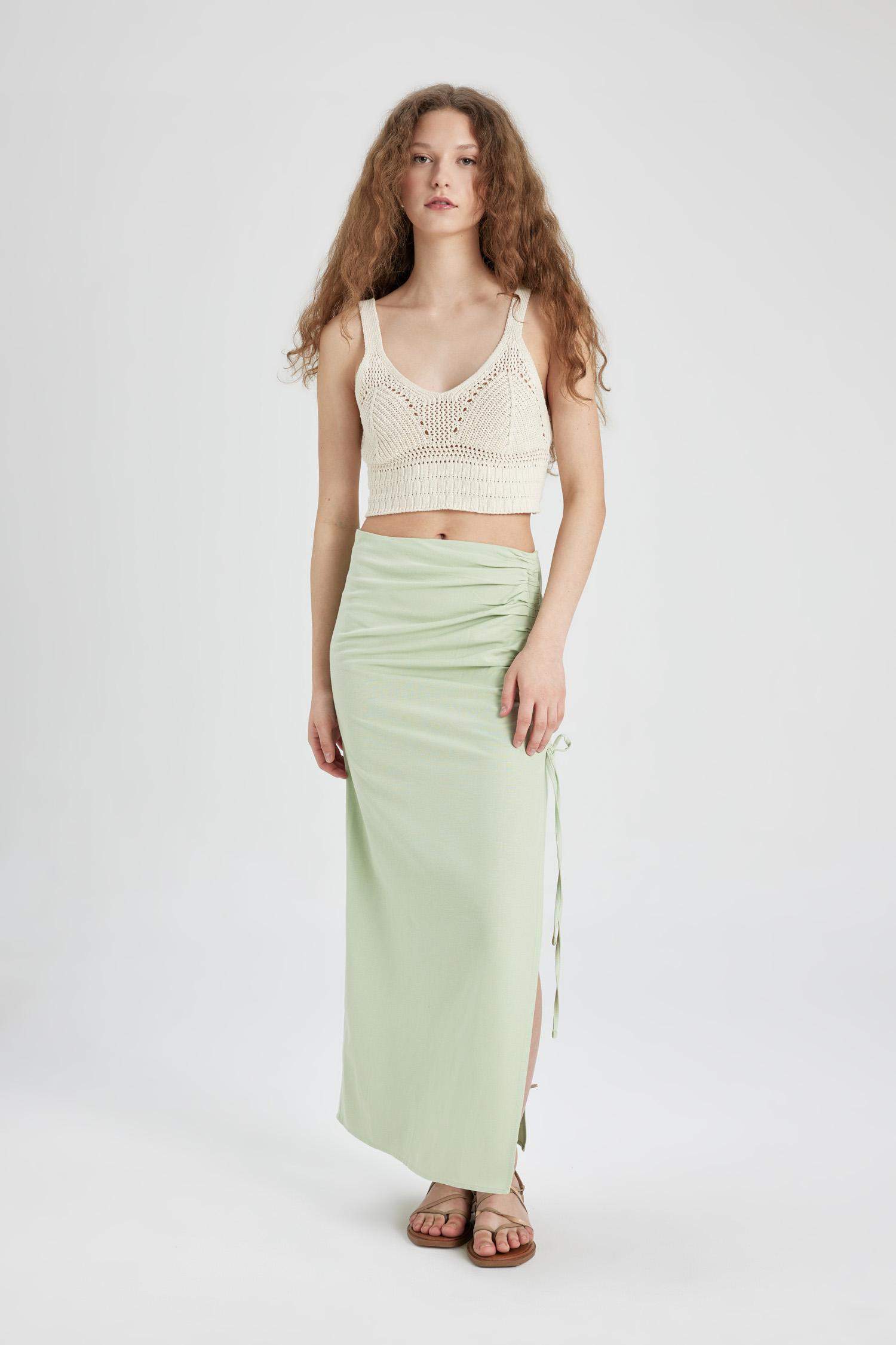 A Cut linen Maxi Skirt