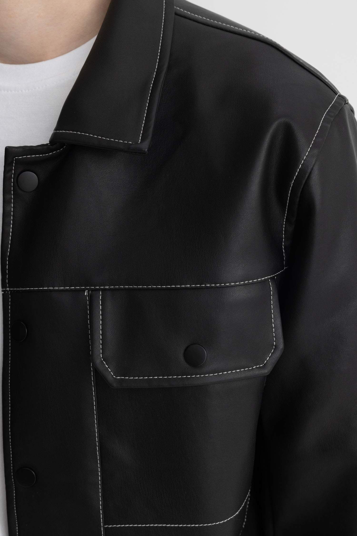 Slim Fit Ceket Mont Dar Kesim Polo Yaka Astarlı Çıtçıtlı Cepli Mevsimlik Suni Deri