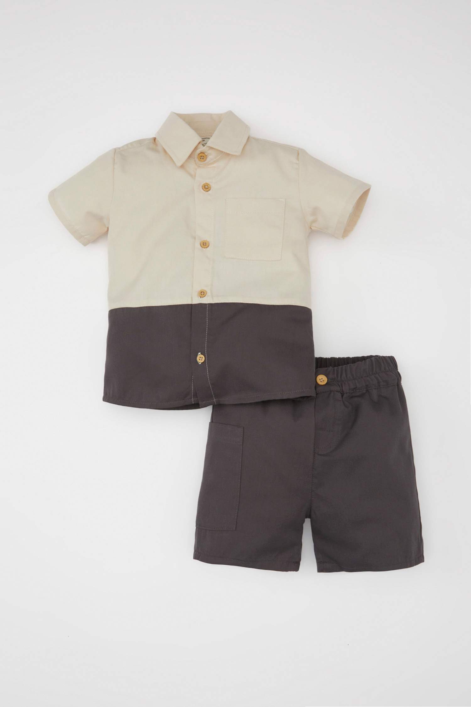Baby Boy Poplin Short Sleeve Shirt and Shorts 2 Piece Set