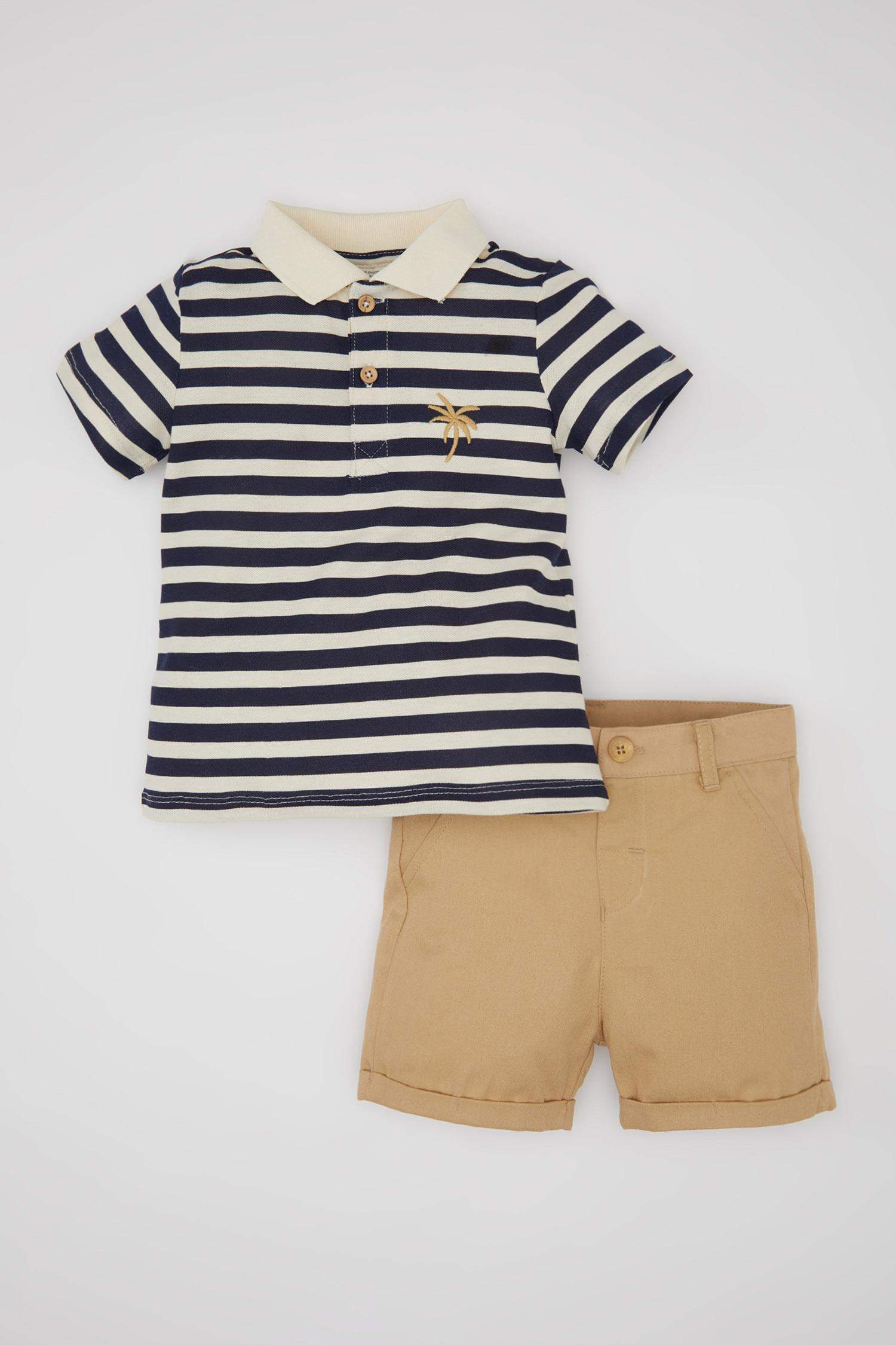 Baby Boy Striped Pique T-Shirt Shorts 2 Piece Set
