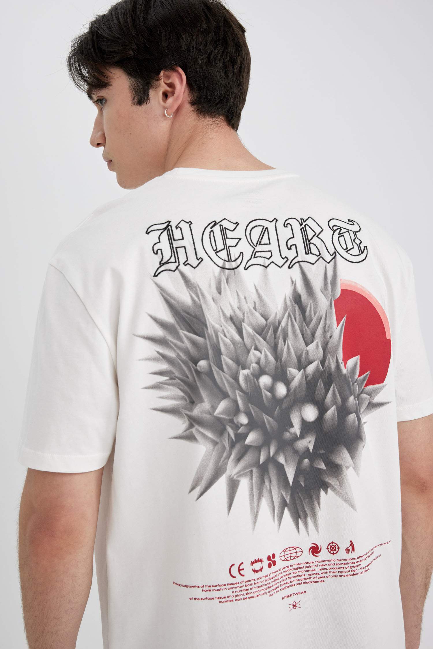 تيشيرت بطبعة من الخلف قصة عادية بياخة مستديرة