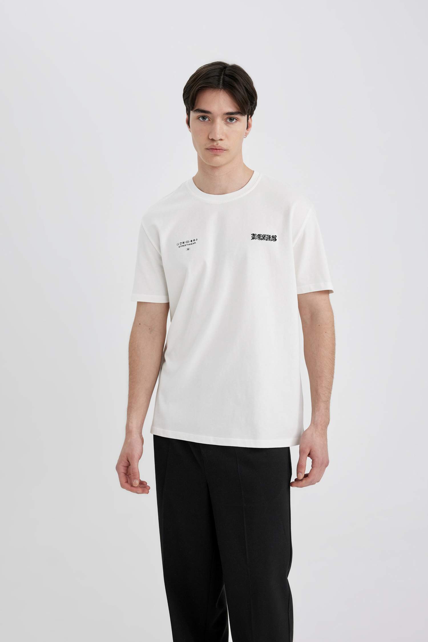 تيشيرت بطبعة من الخلف قصة عادية بياخة مستديرة