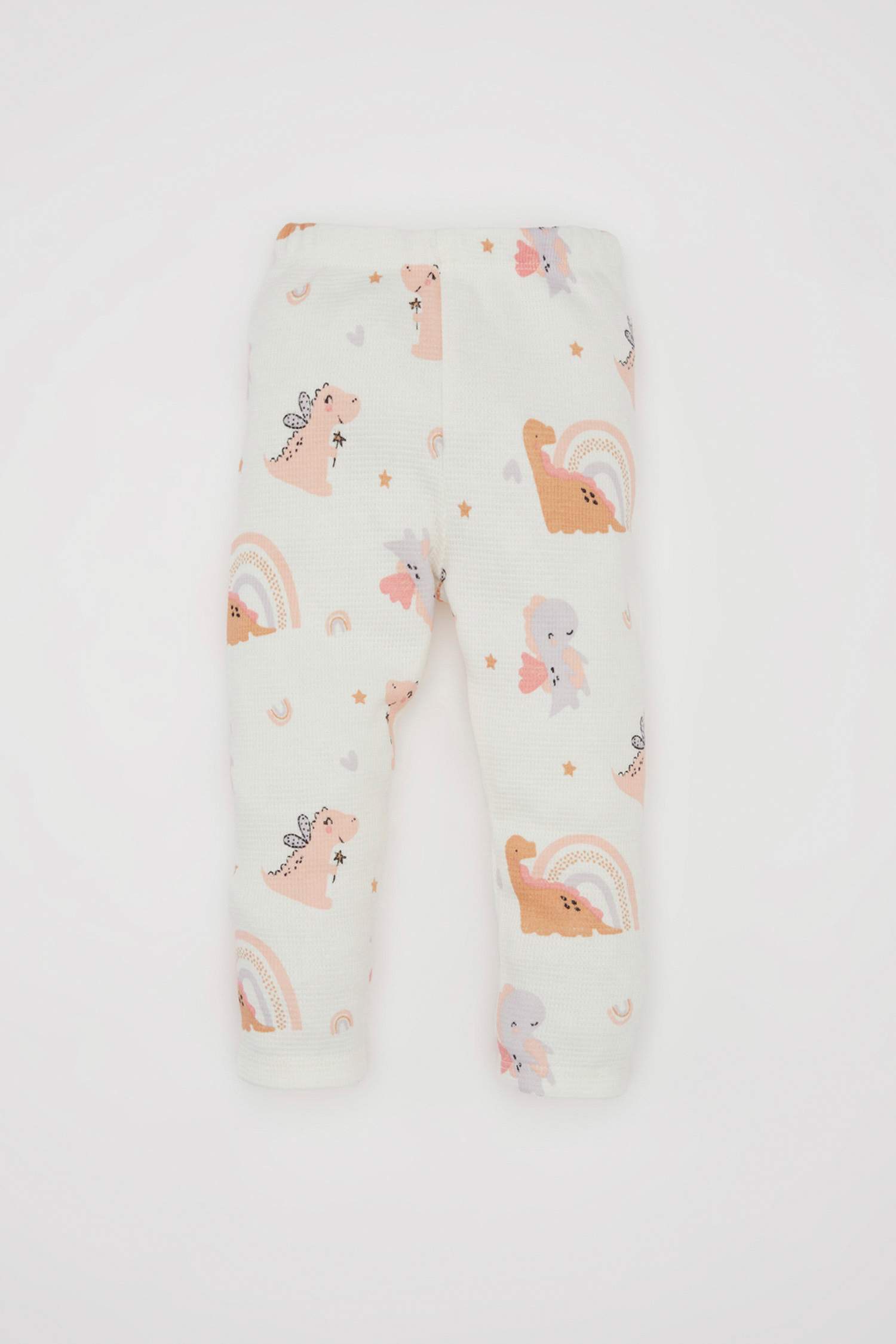 طقم بيجاما بيبي بناتي وافل قصة عادية بطبعة ديناصور - قطعتين