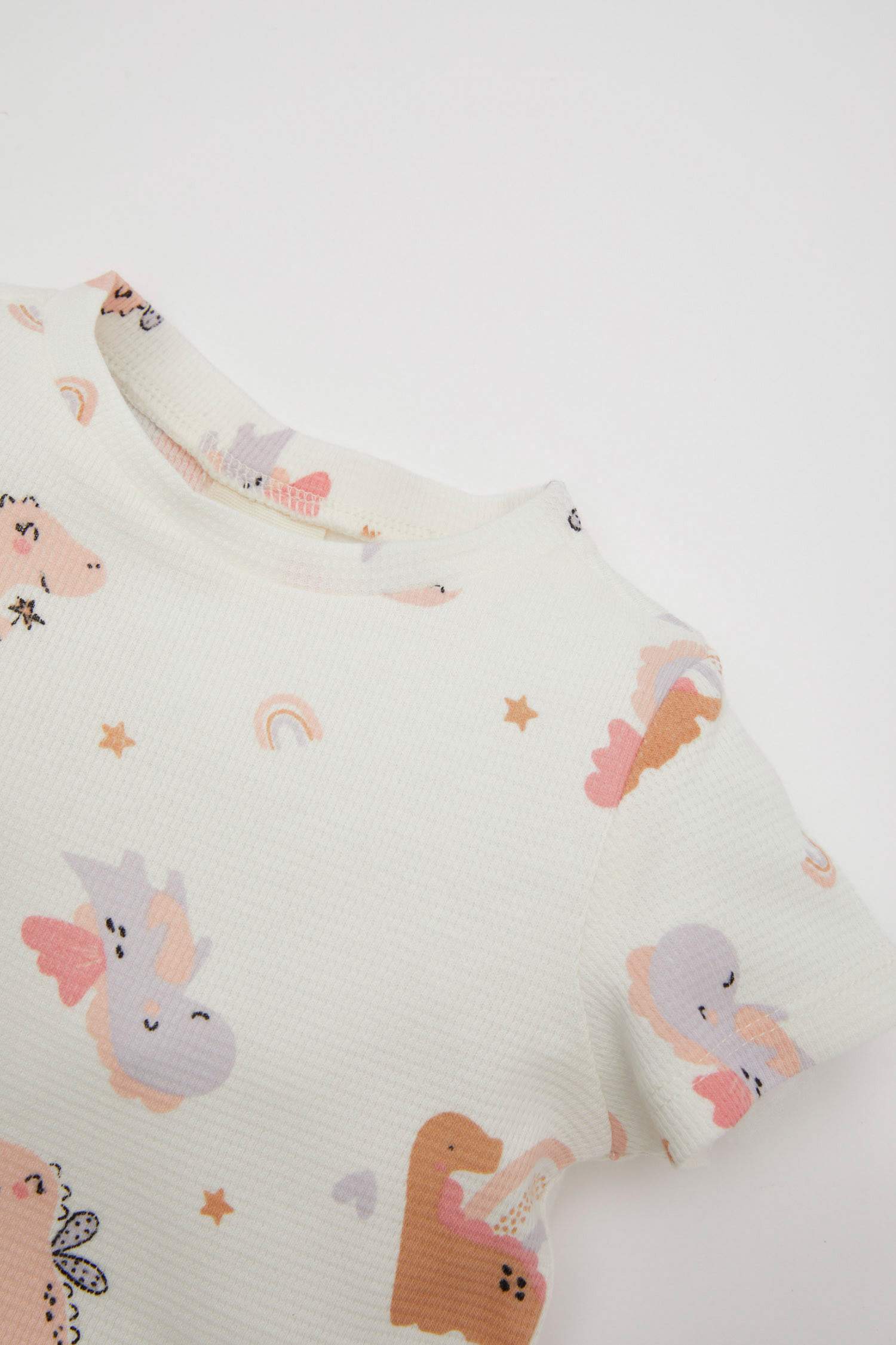 طقم بيجاما بيبي بناتي وافل قصة عادية بطبعة ديناصور - قطعتين