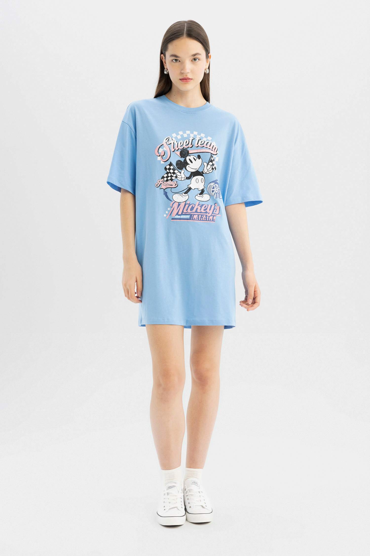 Disney Mickey & Minnie Short Sleeve Cotton Mini T-Shirt Dress