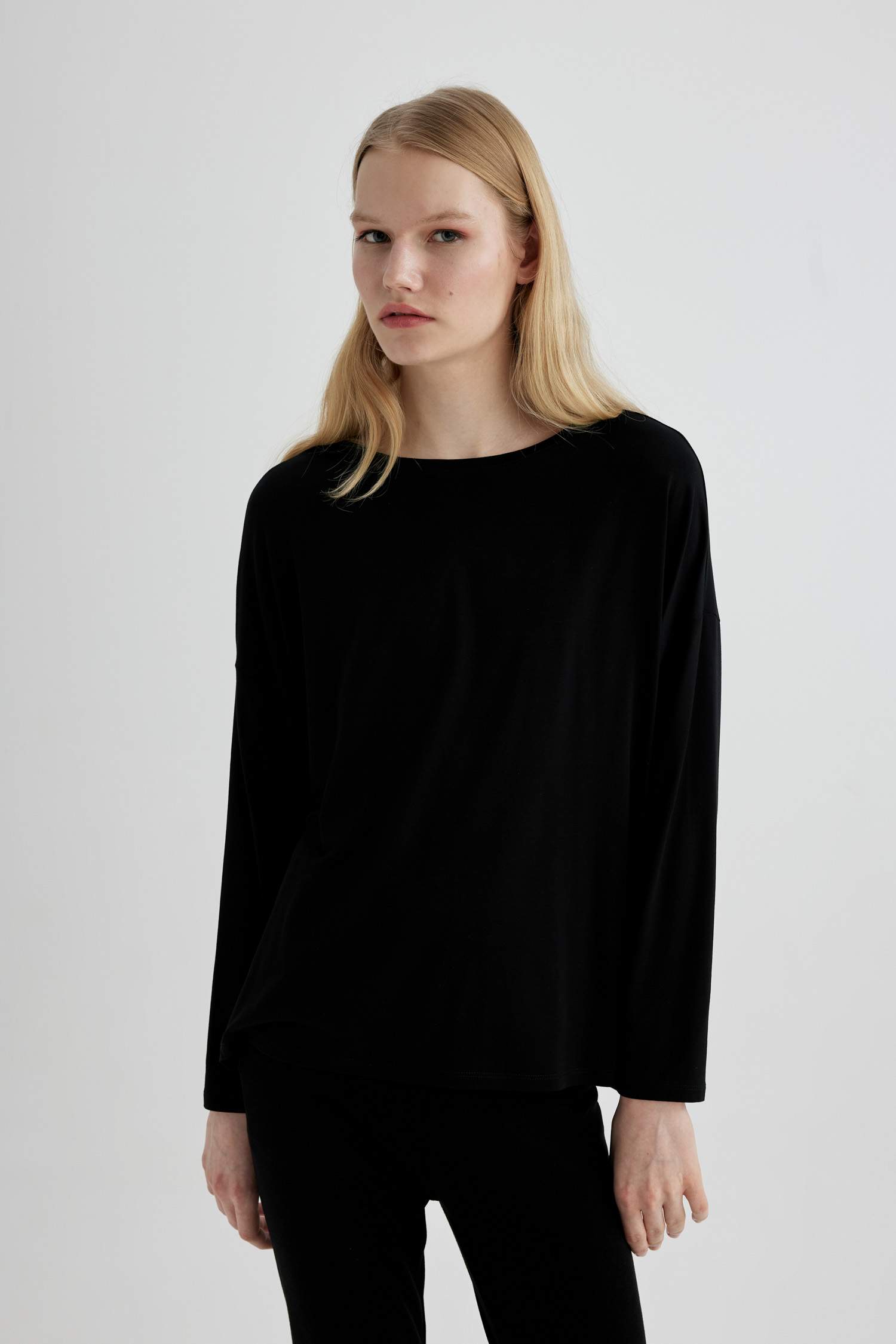 Regular Fit Bisiklet Yaka Uzun Kollu Casual Pijama Üstü-Fall in Love