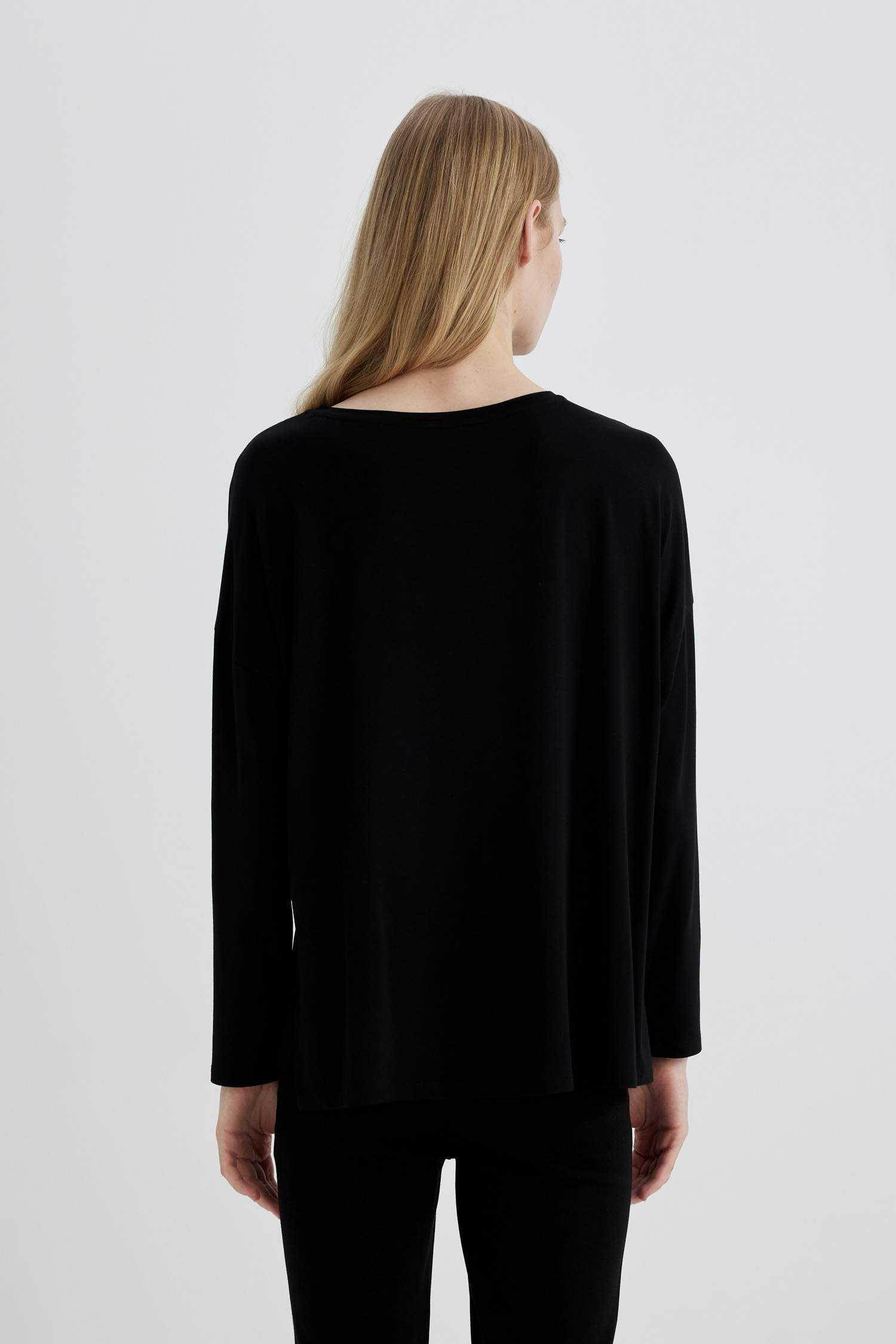 Regular Fit Bisiklet Yaka Uzun Kollu Casual Pijama Üstü-Fall in Love