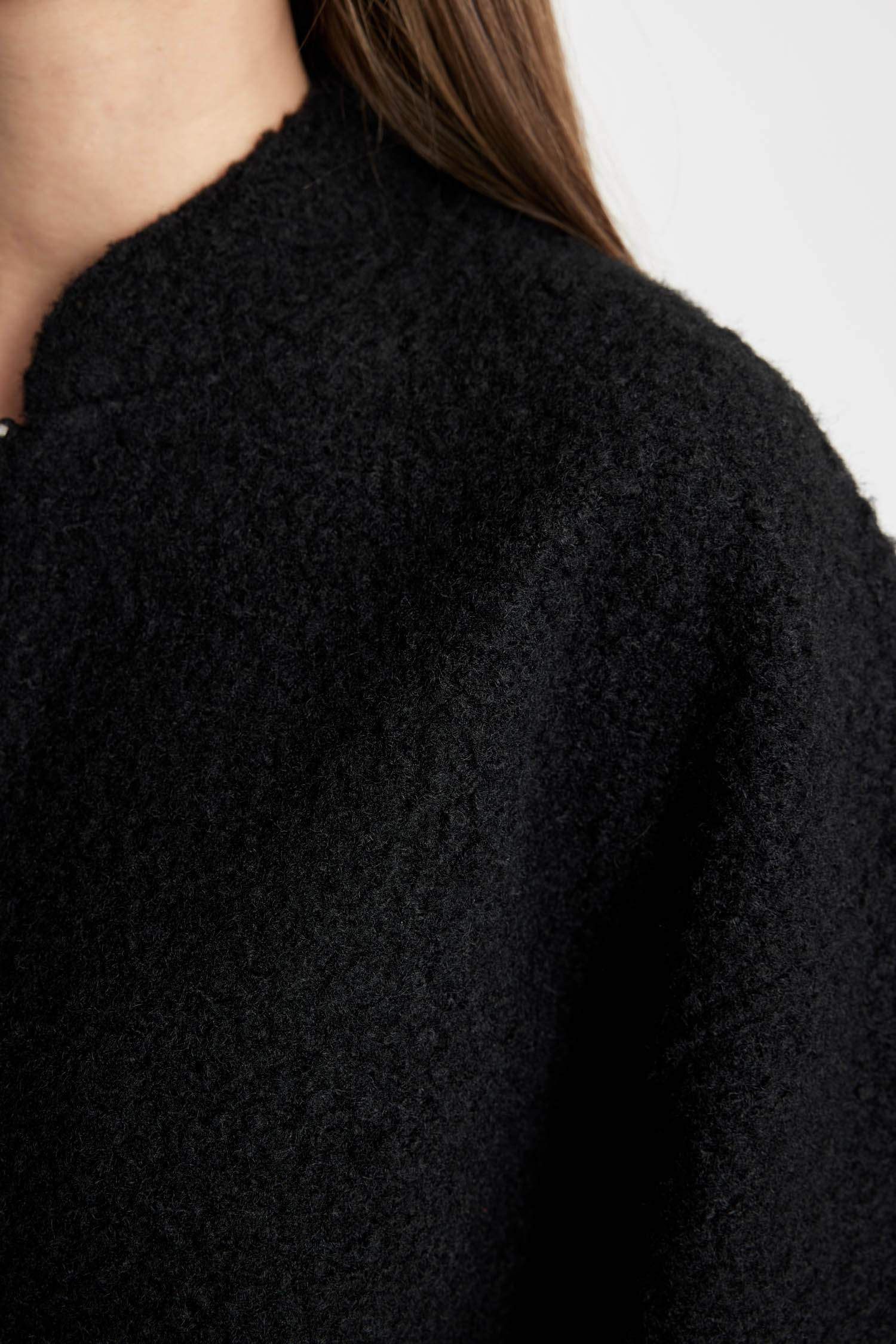 Oversize Geniş Kalıp Kolej Yaka Düz Fermuarlı Hafif Uzun Kaşe Bomber Ceket Mont