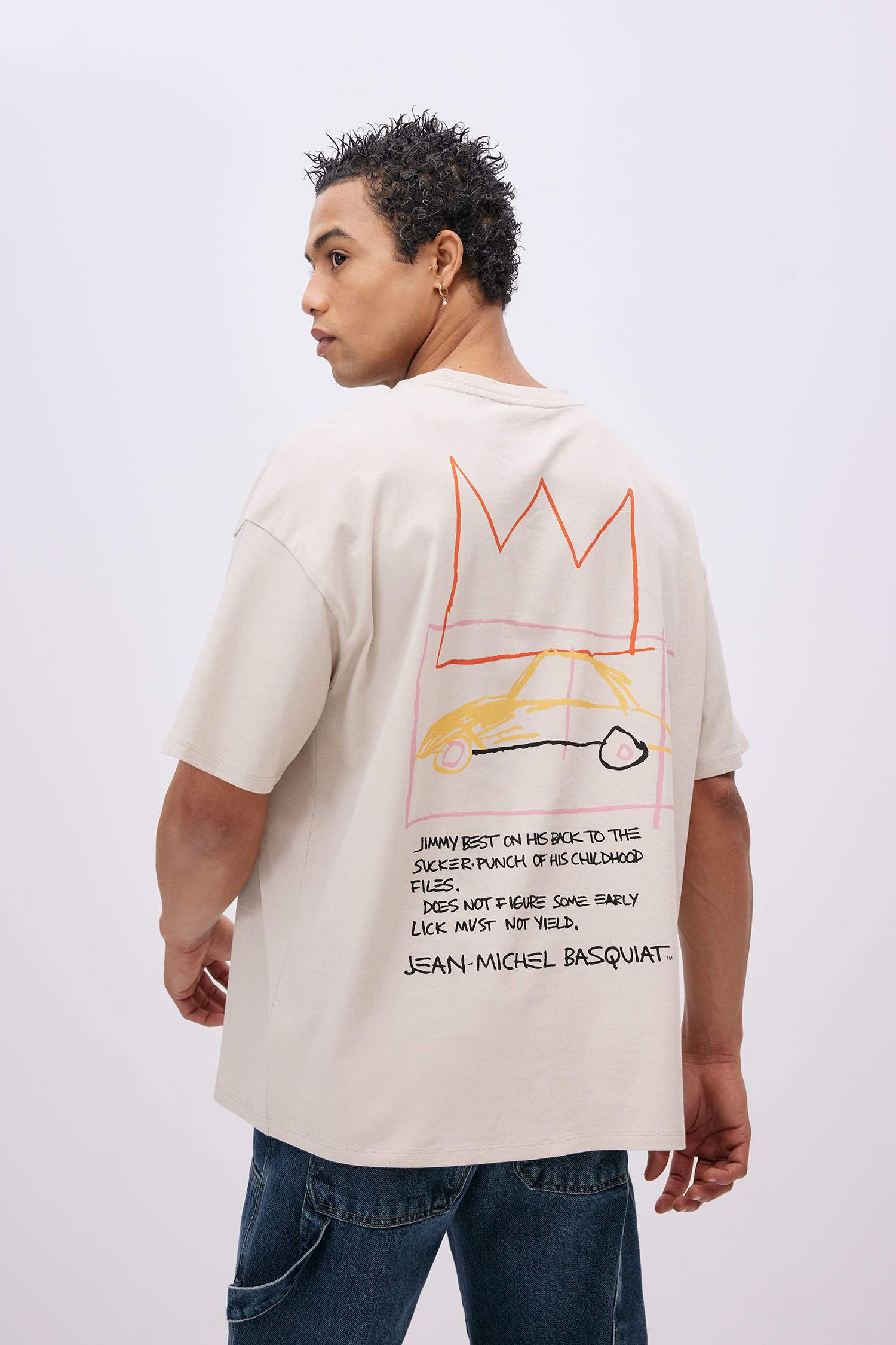 Unisex Jean Michel Basquiat Oversize Geniş Kalıp Bisiklet Yaka Kısa Kollu Tişört
