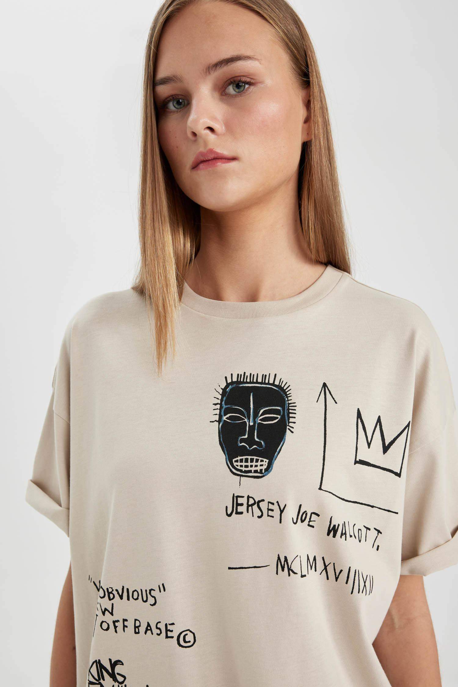 Unisex Jean Michel Basquiat Oversize Geniş Kalıp Bisiklet Yaka Kısa Kollu Tişört