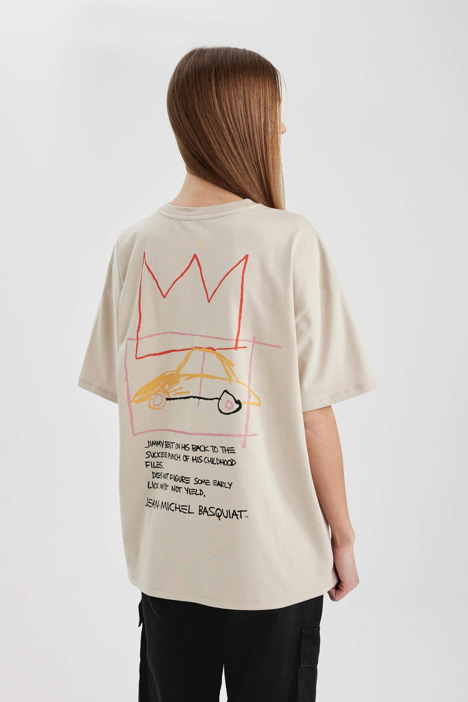 Unisex Jean Michel Basquiat Oversize Geniş Kalıp Bisiklet Yaka Kısa Kollu Tişört