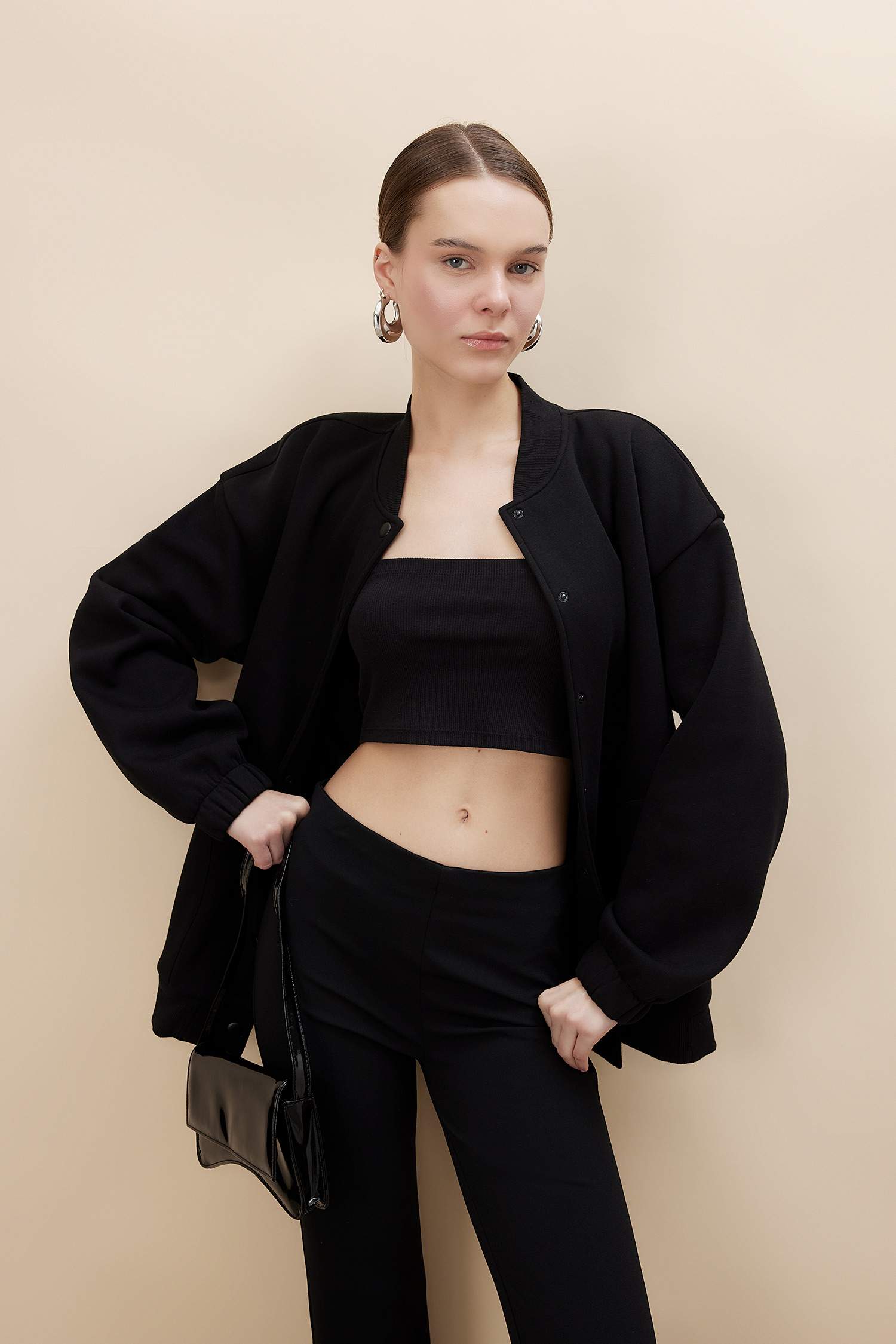 College Collar Basic Thick Bomber Jacket