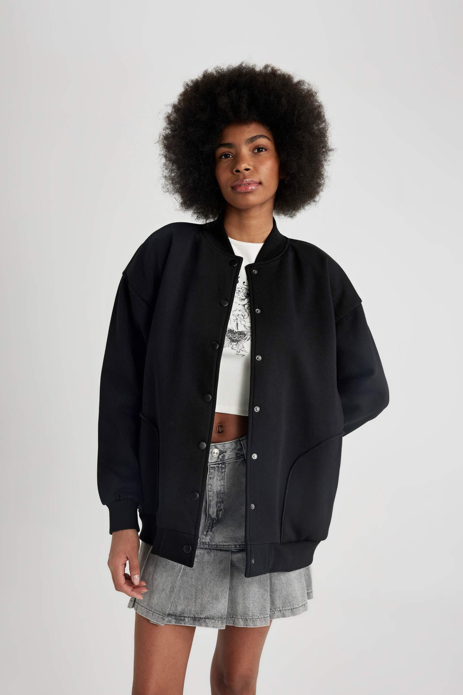 College Collar Basic Thick Bomber Jacket