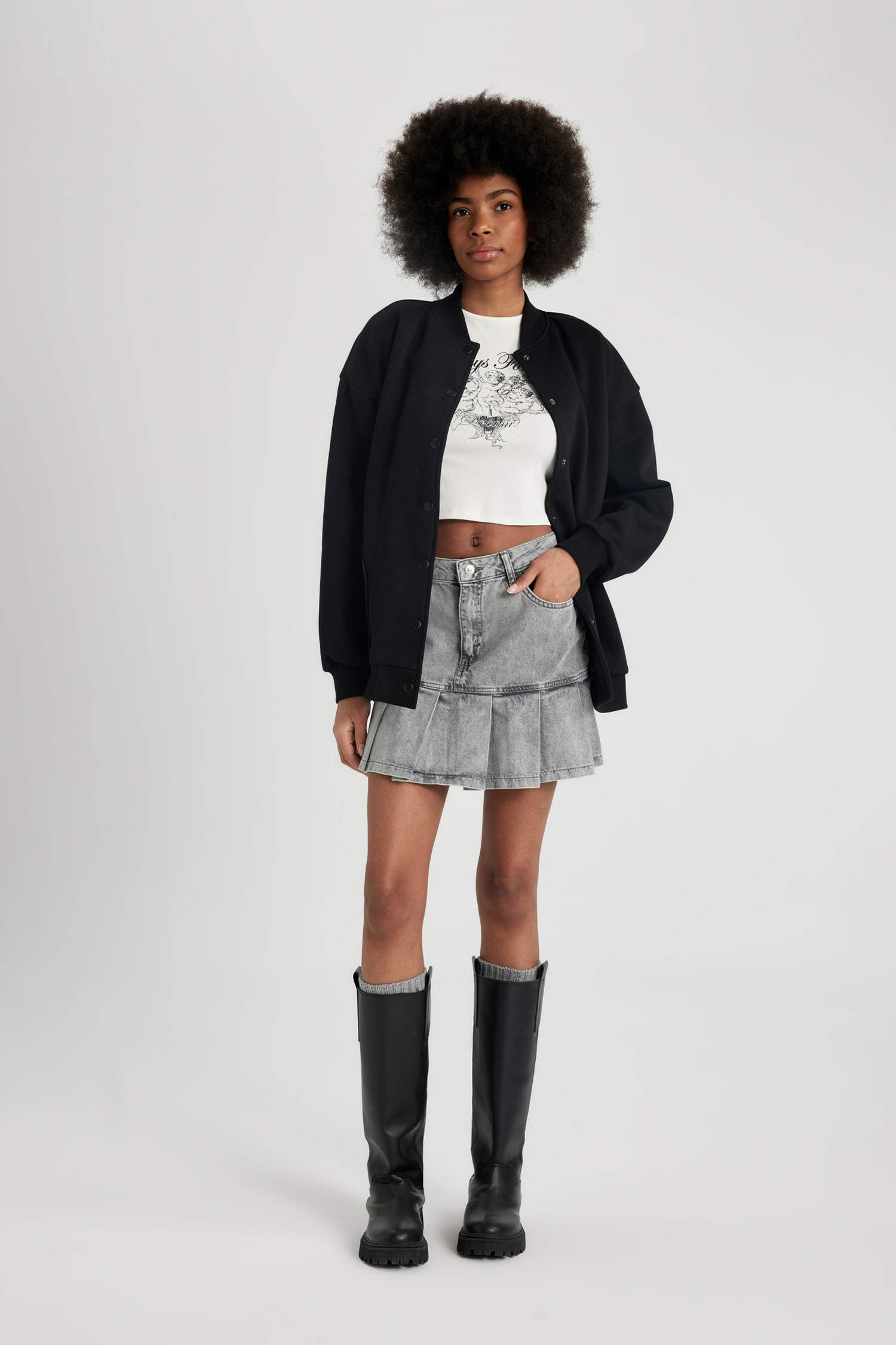 College Collar Basic Thick Bomber Jacket