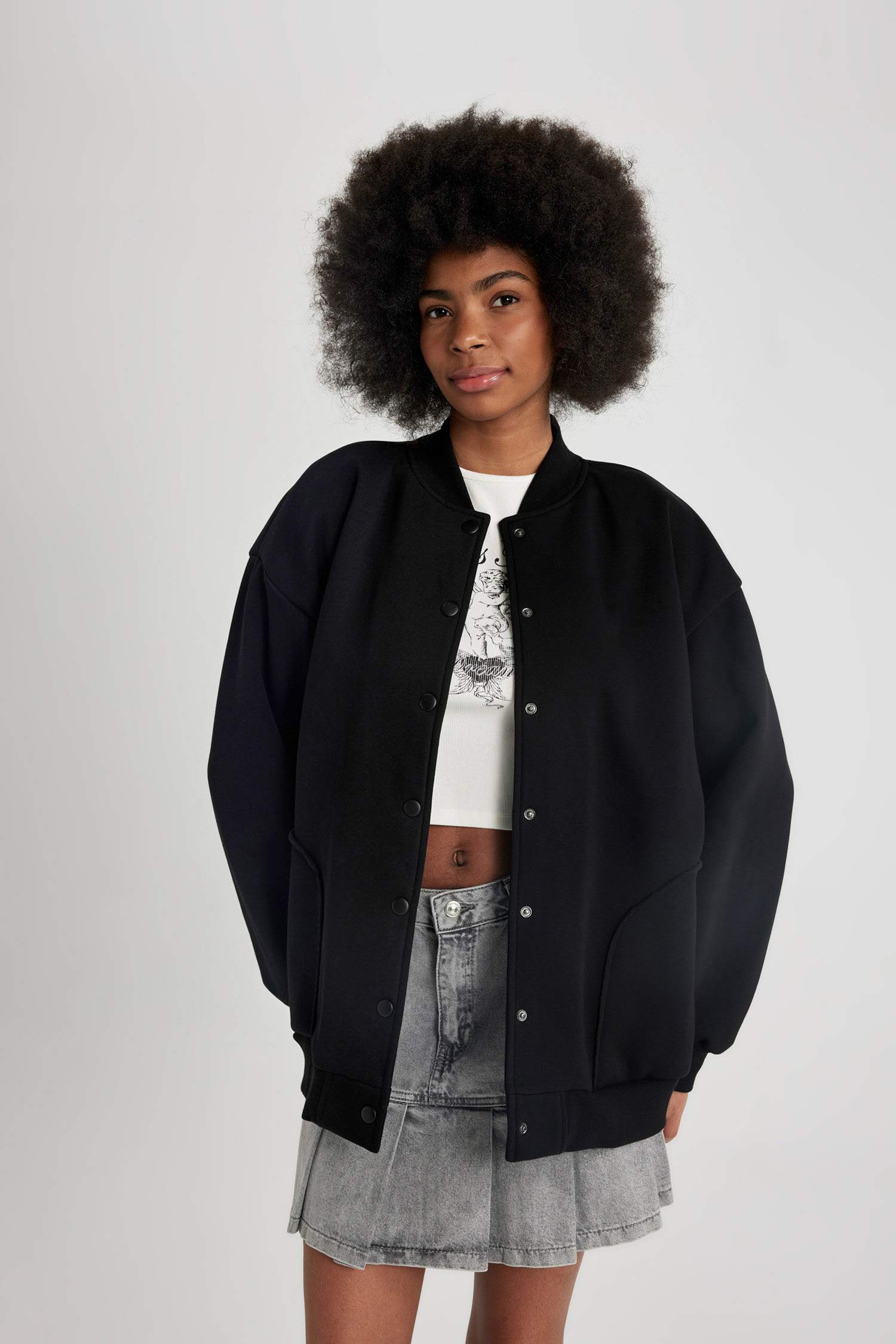 College Collar Basic Thick Bomber Jacket