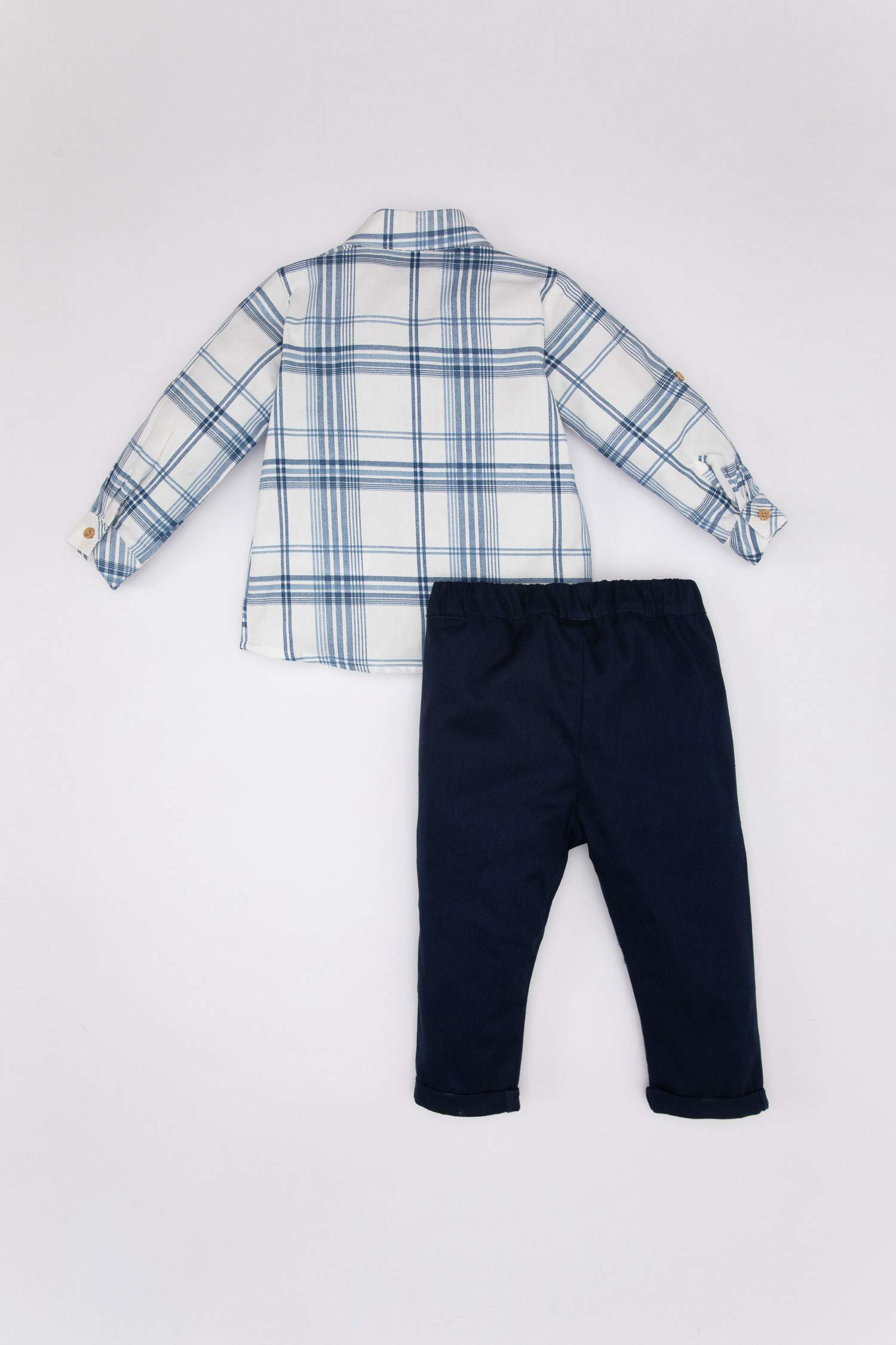 Erkek Bebek Kareli Twill Gömlek Pantolon 2'li Takım