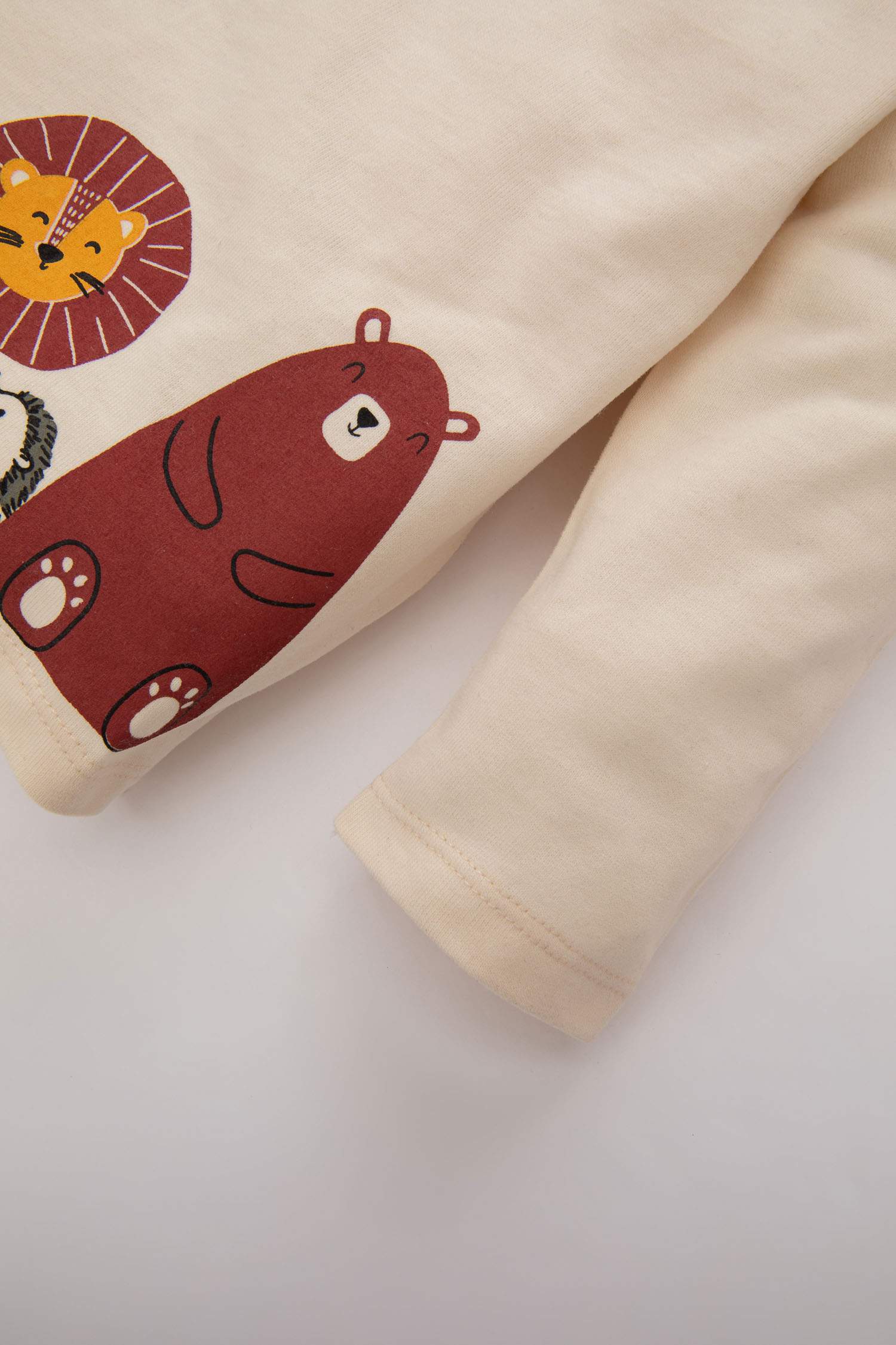 Erkek Bebek Bisiklet Yaka Hayvan Desenli Uzun Kollu Tişört