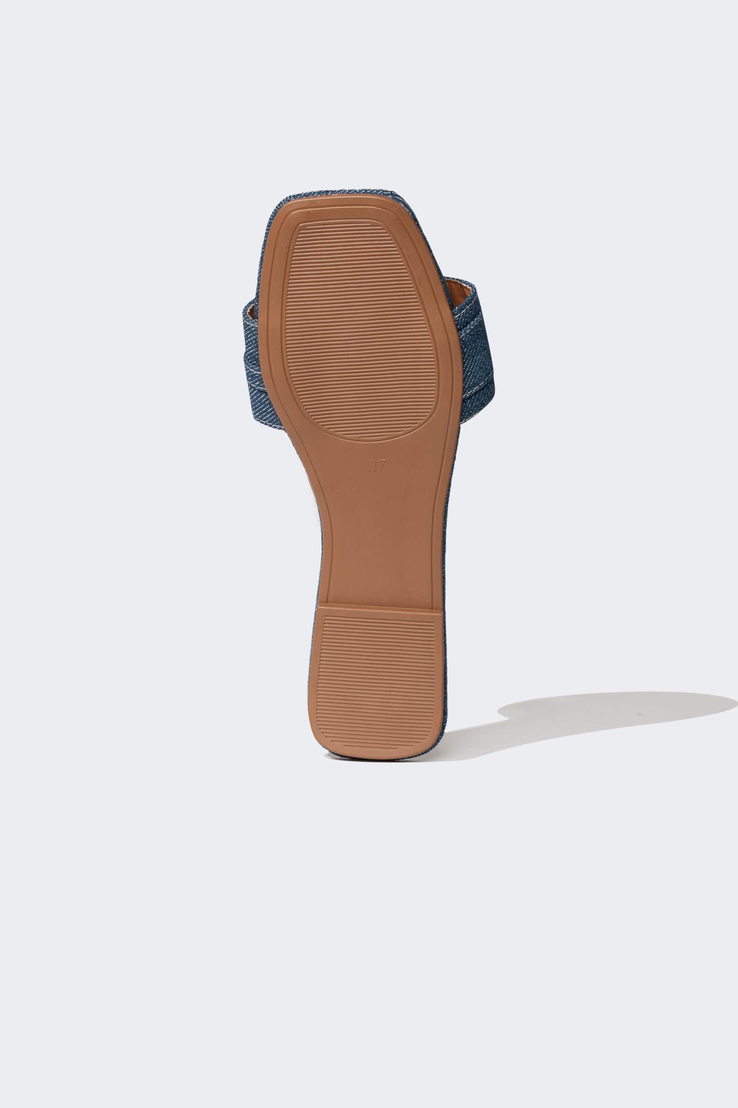 Woman Flat Sole Single Strap Faux Leather Slippers