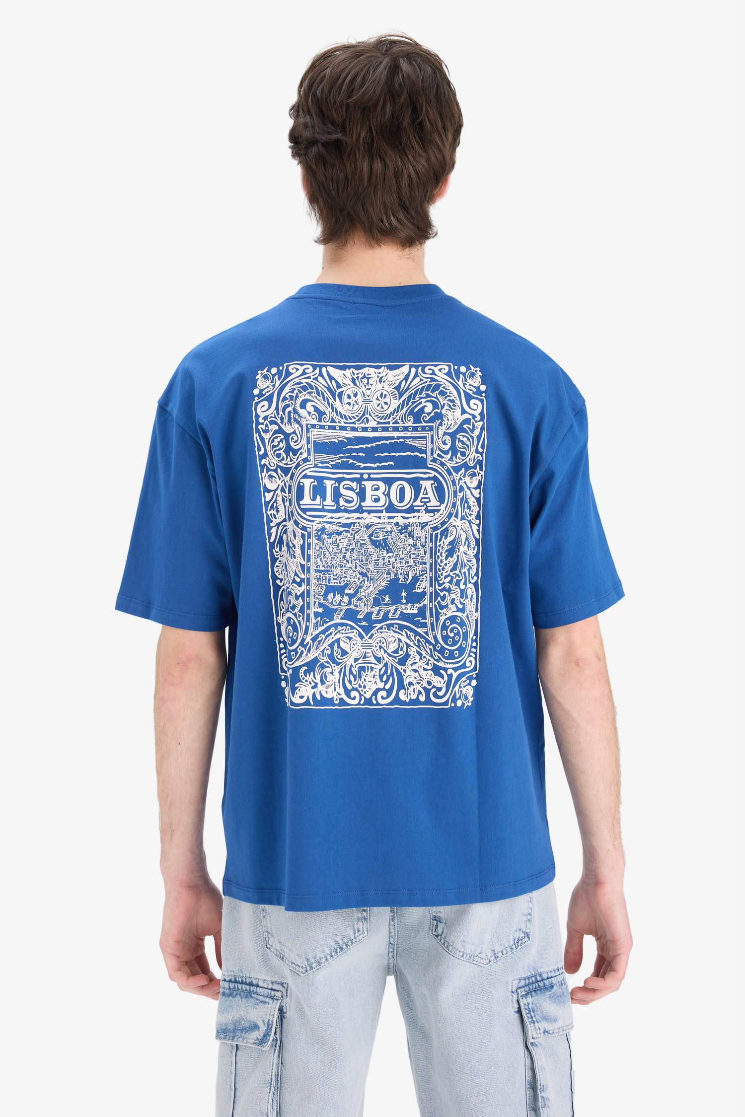 %100 Pamuk Oversize Geniş Kalıp Bisiklet Yaka Sırt Baskılı Kısa Kollu Tişört