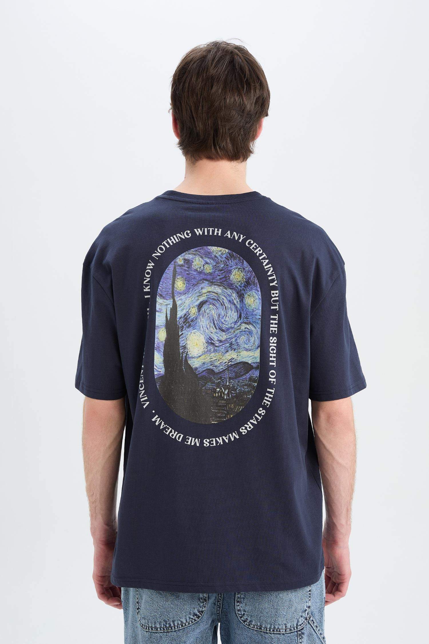 Oversize Fit Van Gogh Licensed Crew Neck Short Sleeve T-Shirt