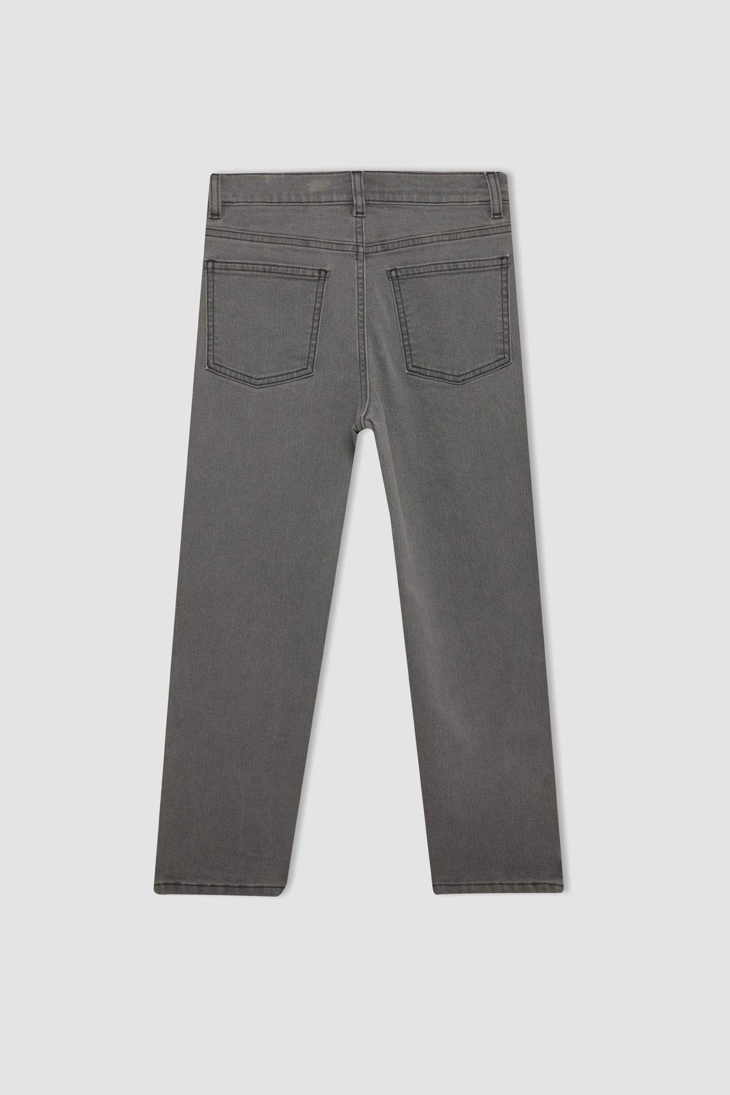 Erkek Çocuk Straight Fit Düz Paça Cepli Gri Basic Düz Jean Pantolon