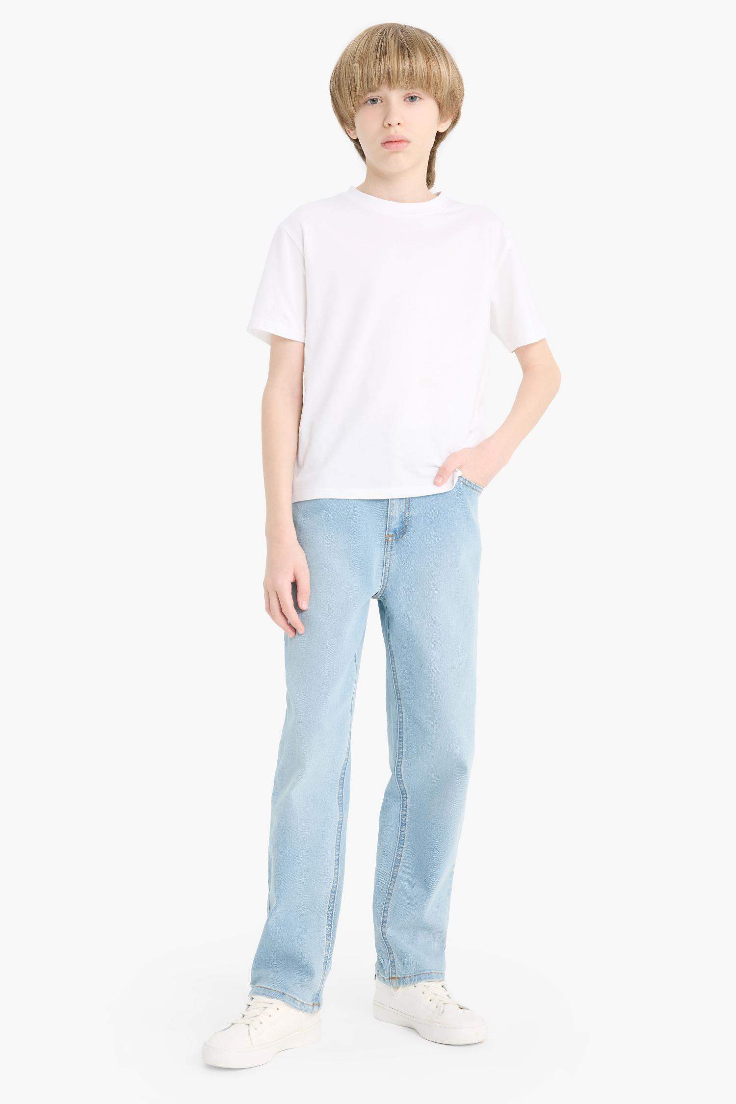 Erkek Çocuk Straight Fit Düz Paça Cepli Basic Düz Jean Pantolon