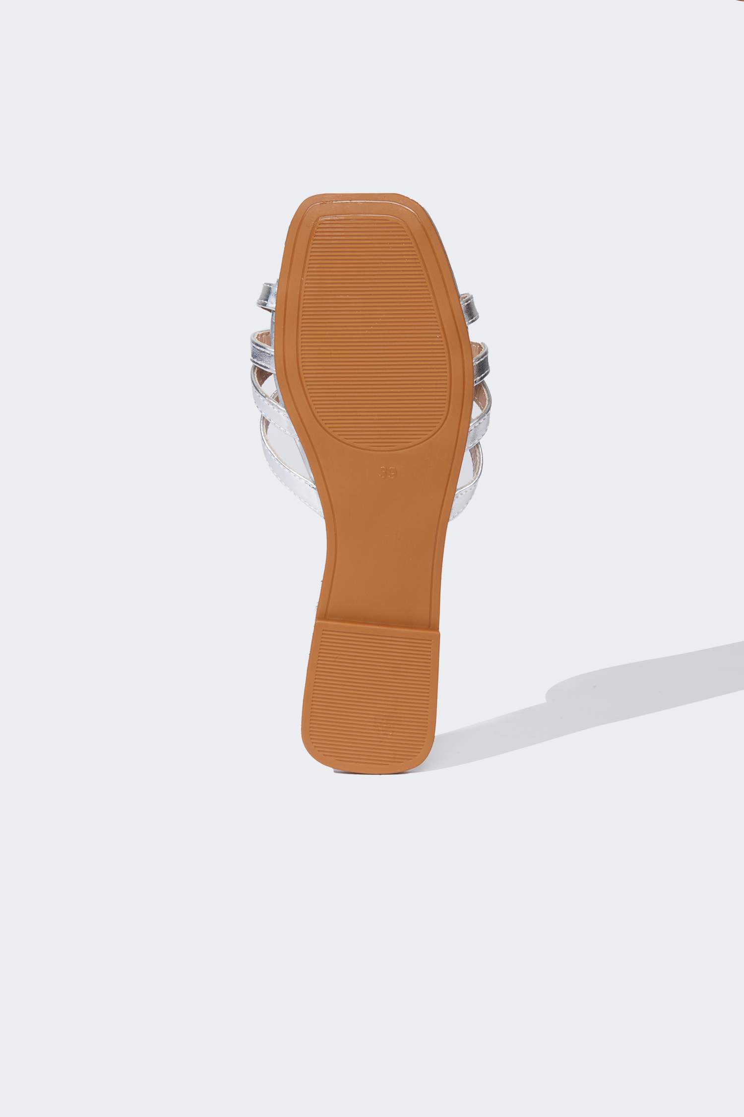 Woman Flat Base Faux Leather Slippers