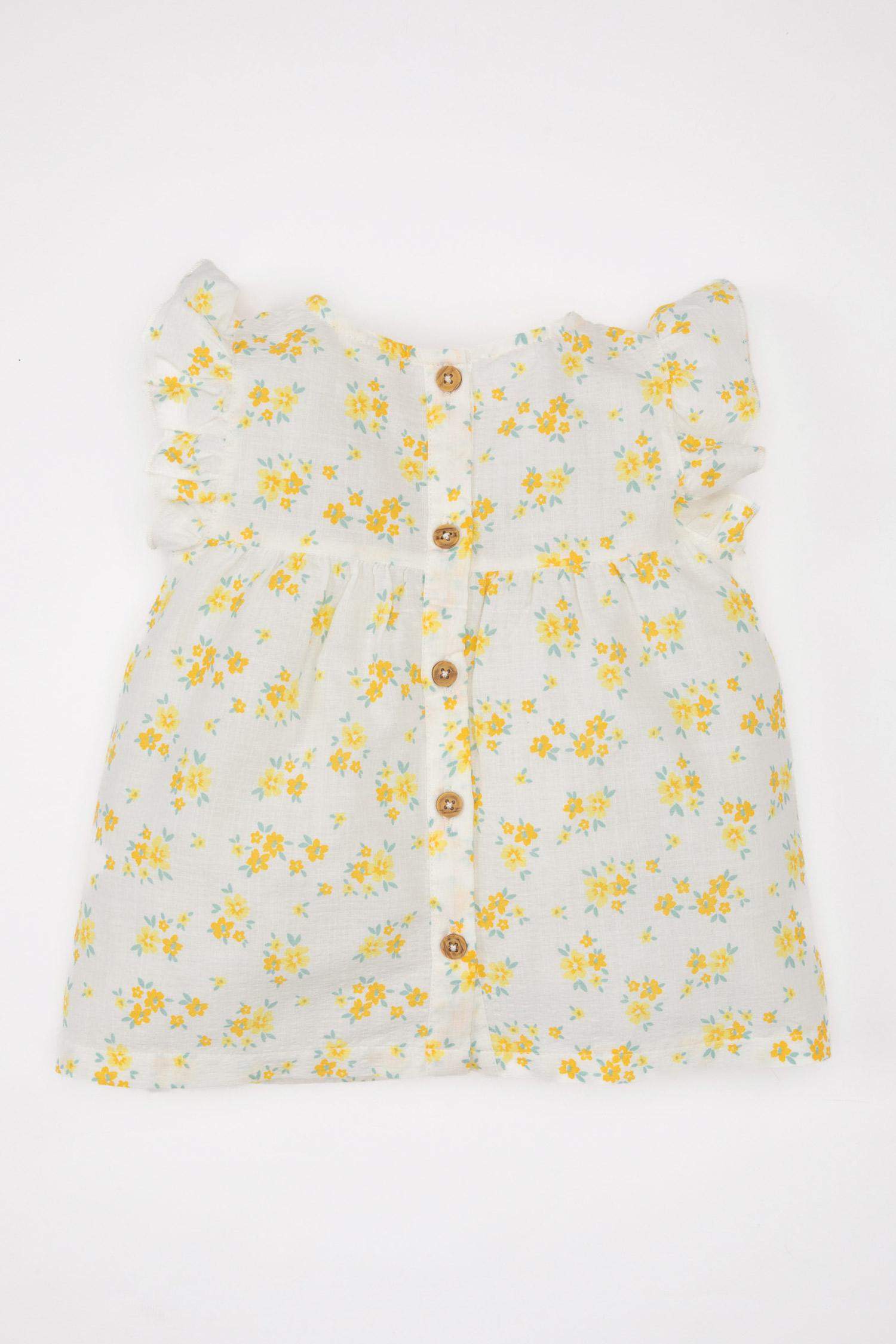 Regular Fit Linen Look Flower Short Sleeve Shirt
