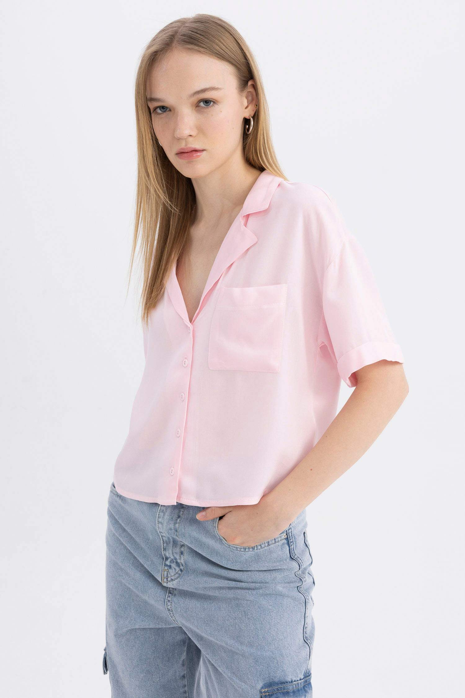 Oversize Fit Pyjamas Collar Short Sleeve Shirt