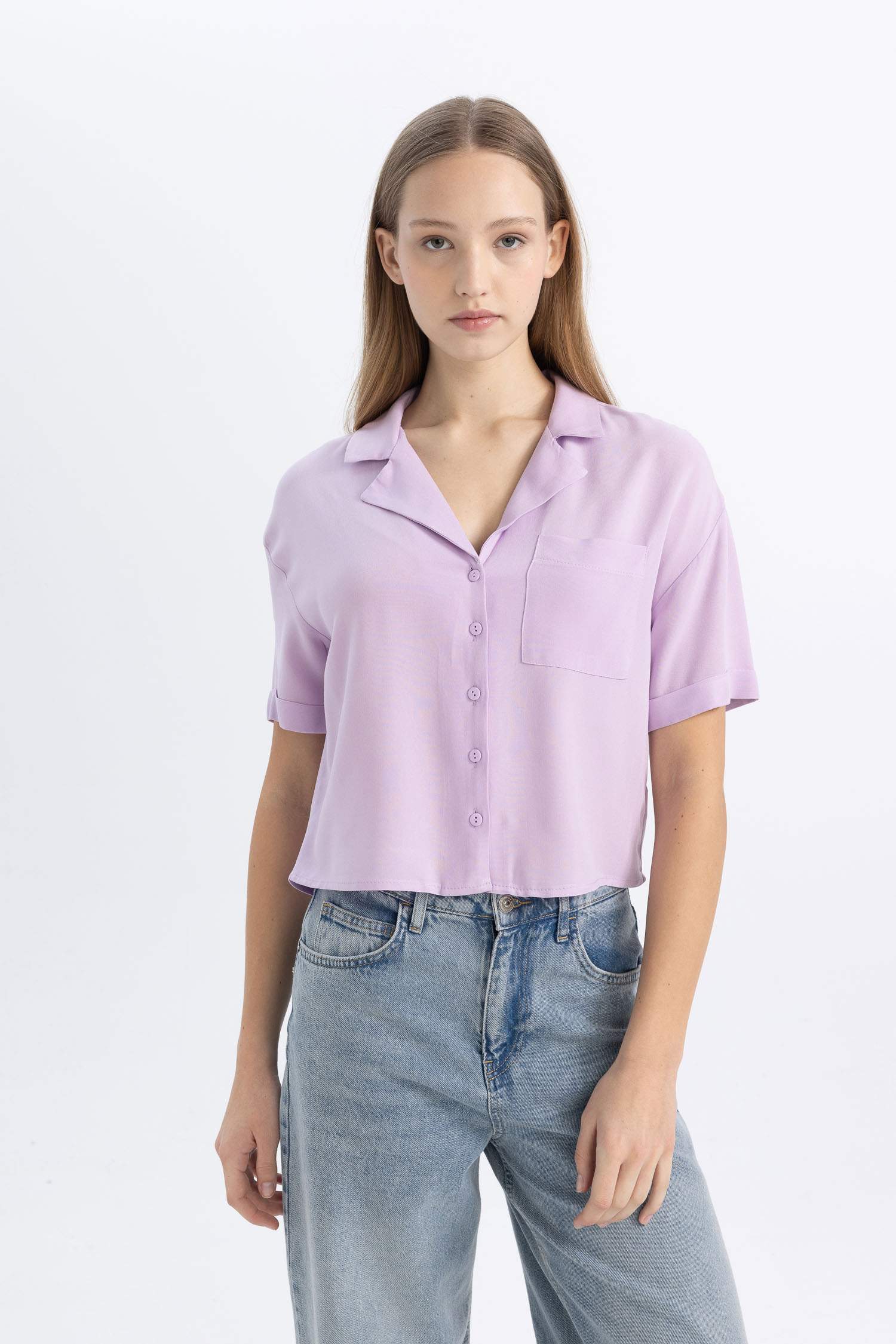 Coool Oversize Geniş Kalıp Pijama Yaka Kısa Kollu Gömlek