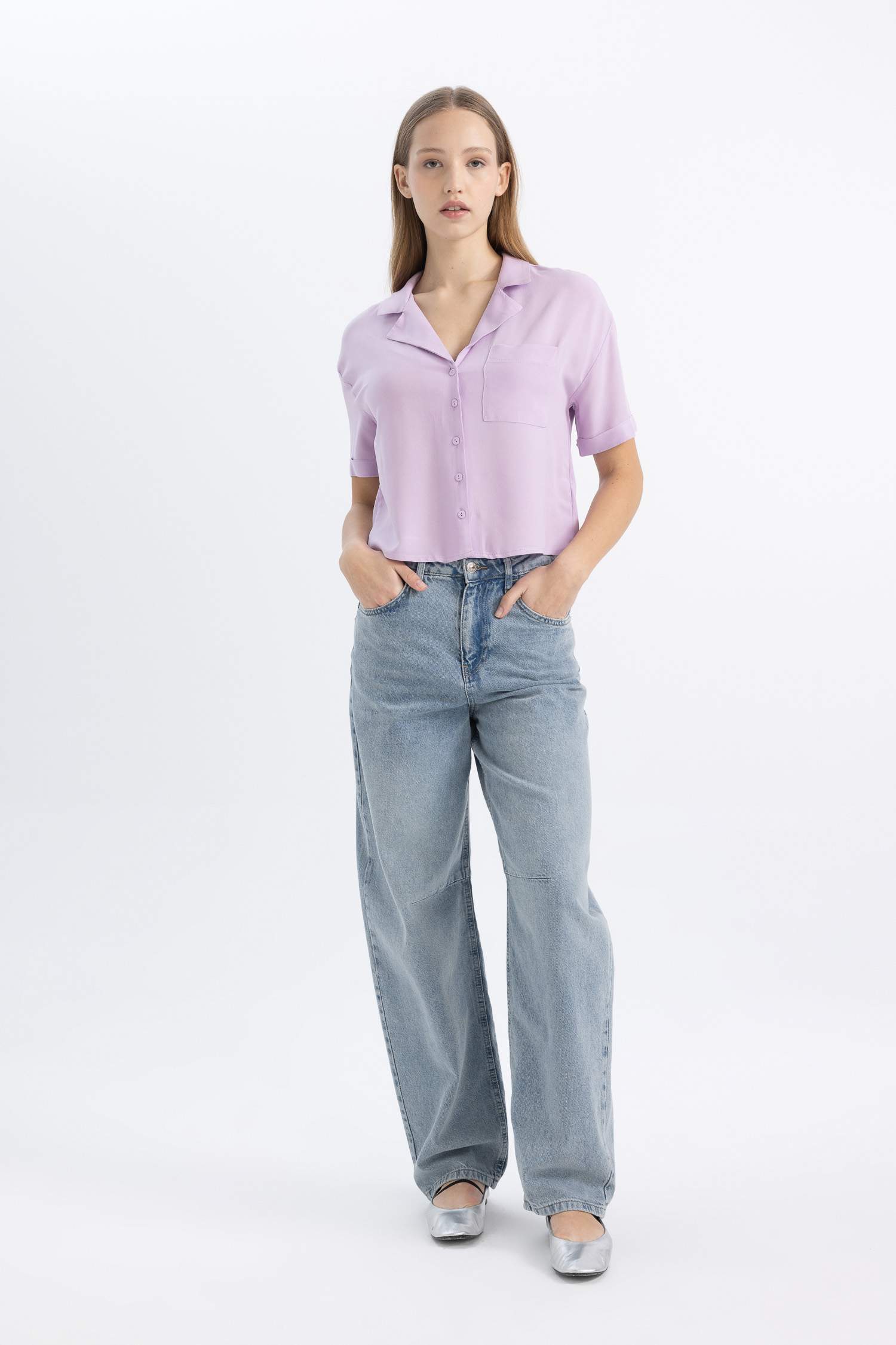 Coool Oversize Geniş Kalıp Pijama Yaka Kısa Kollu Gömlek