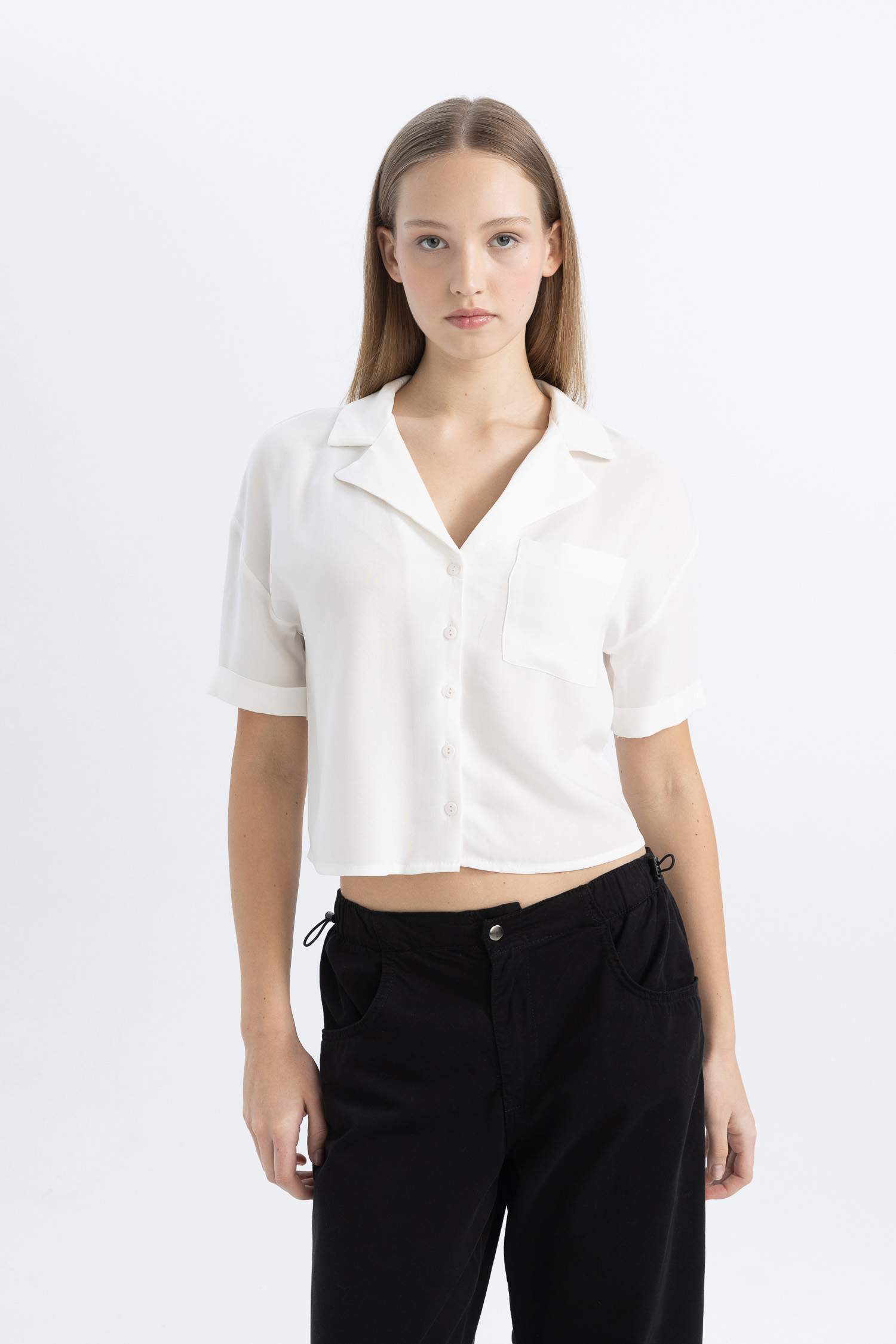 Oversize Fit Pajama Collar Short Sleeve Shirt