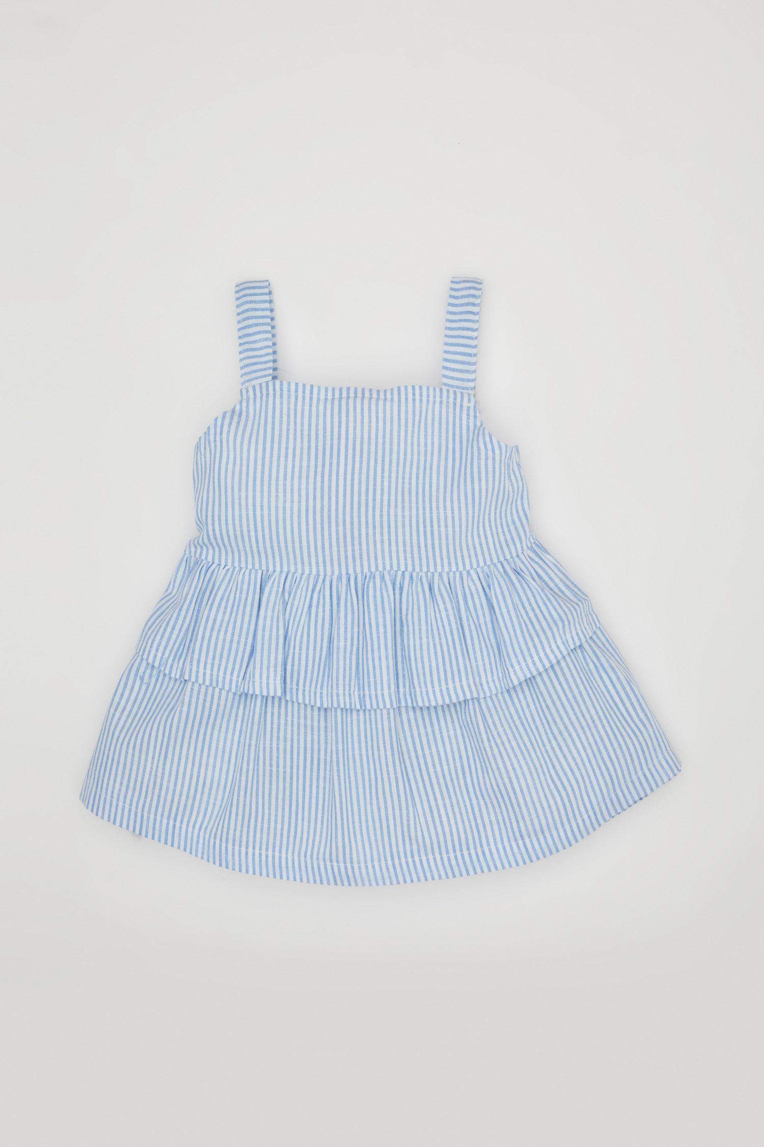 بلوزة بيبي بناتي مخططة بوبلين بحمالات قصة عادية بياقة مربعة