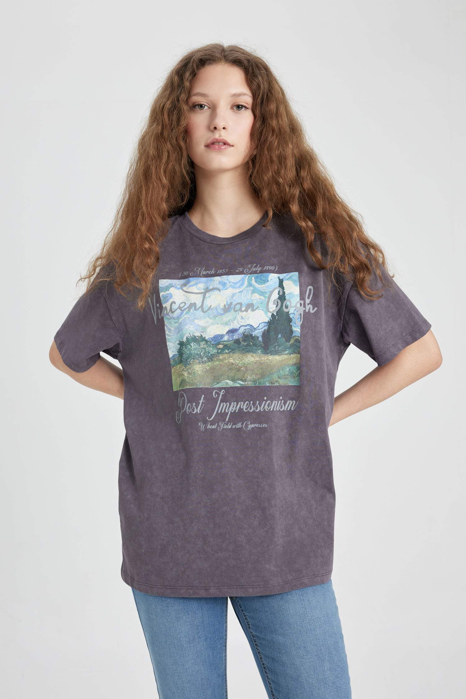 تيشيرت نص ردن اوفر سايز مطبوع من فان جوج