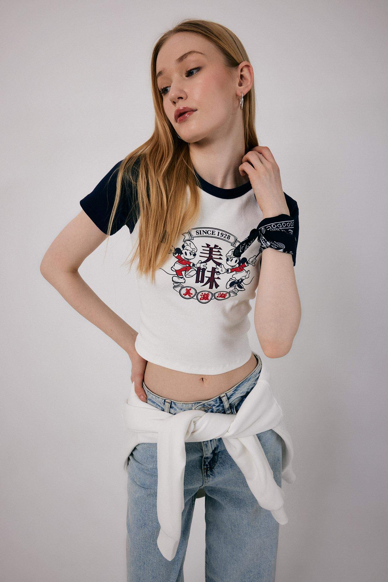 T-Shirt imprimé Disney Mickey & Minnie Col Rond à manches courtess