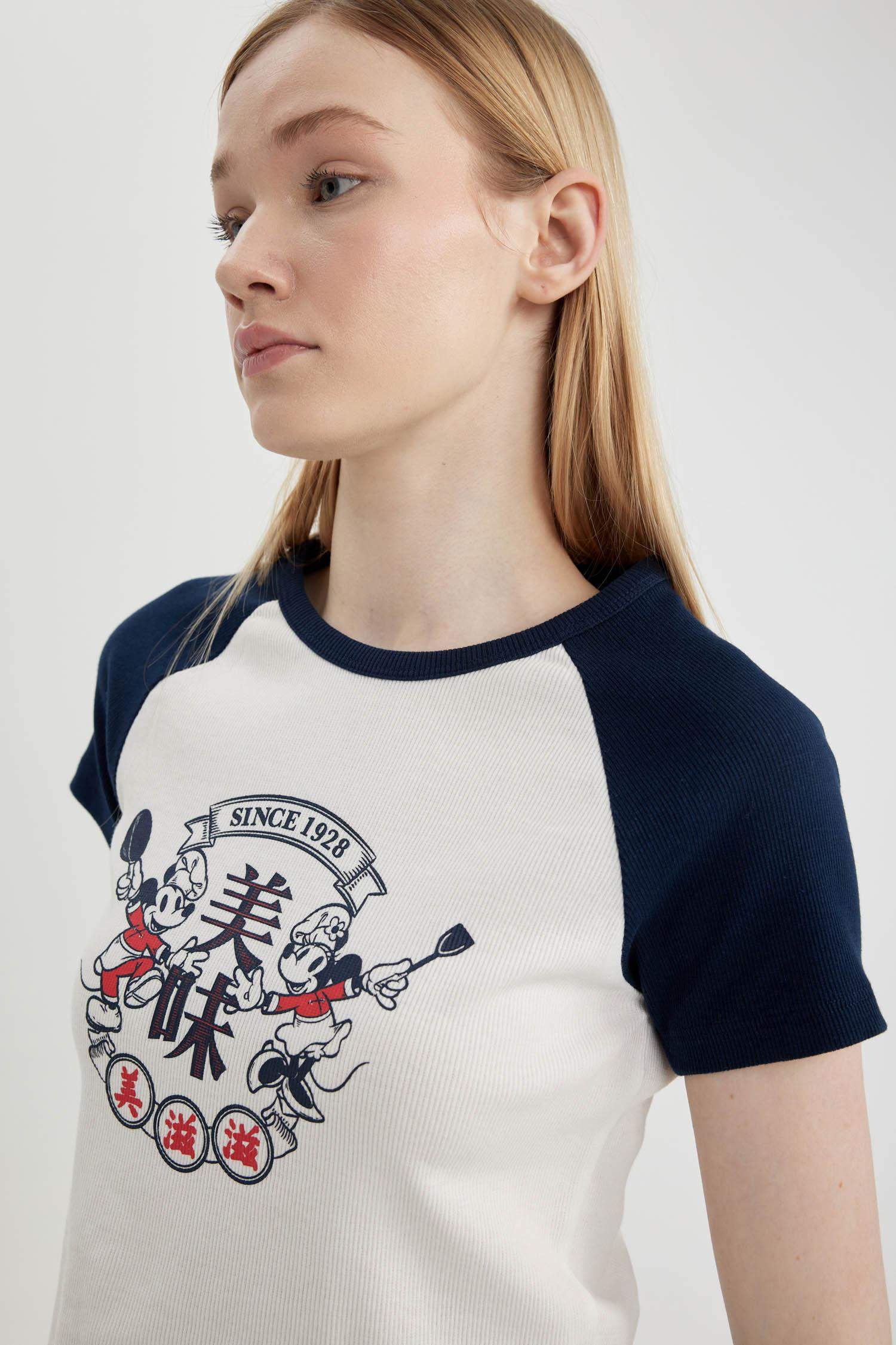 T-Shirt imprimé Disney Mickey & Minnie Col Rond à manches courtess