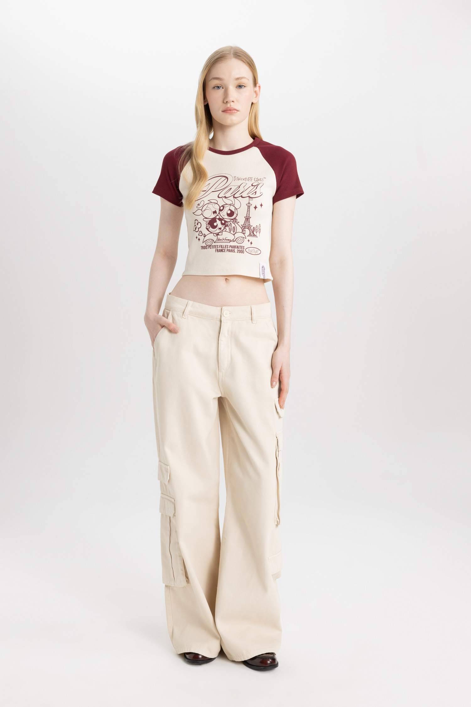 T-Shirt Slim imprimé Powerpuff Girls à manches courtess à Col Rond