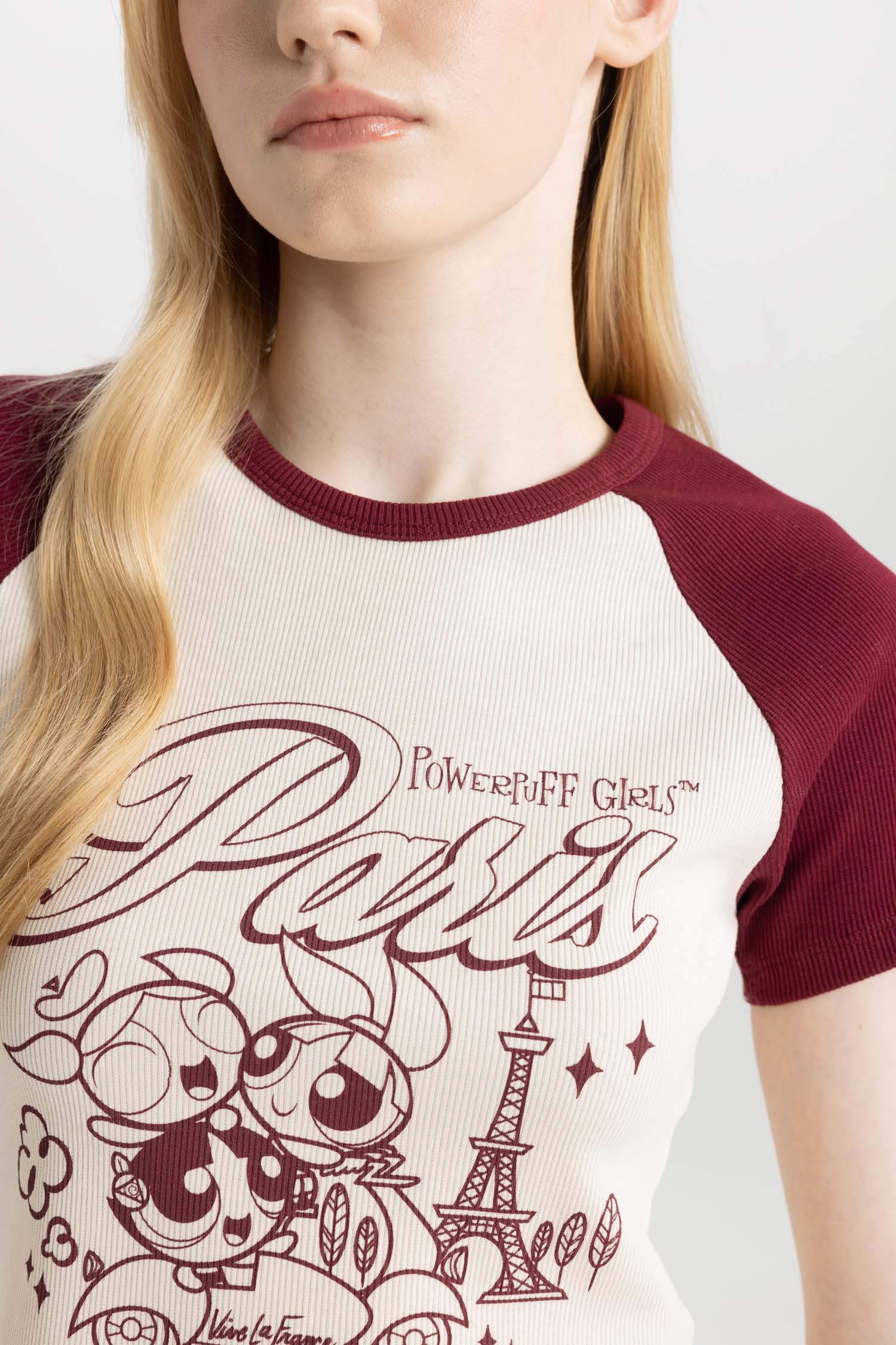 T-Shirt Slim imprimé Powerpuff Girls à manches courtess à Col Rond