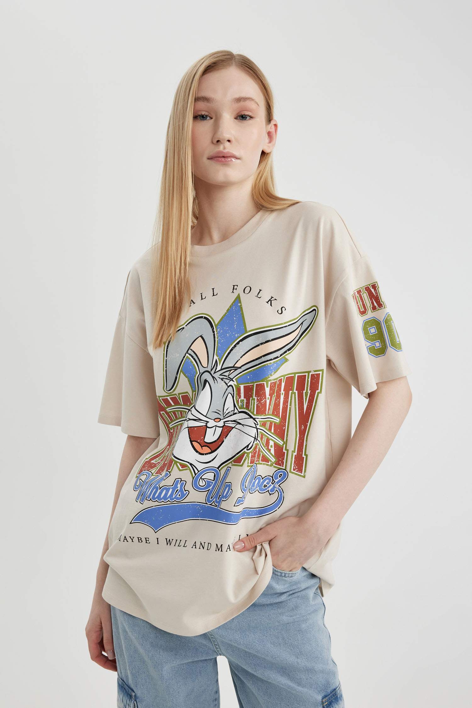 Coool Looney Tunes Лицензиялық дөңгелек жаға үлкен Қысқа жеңді футболка