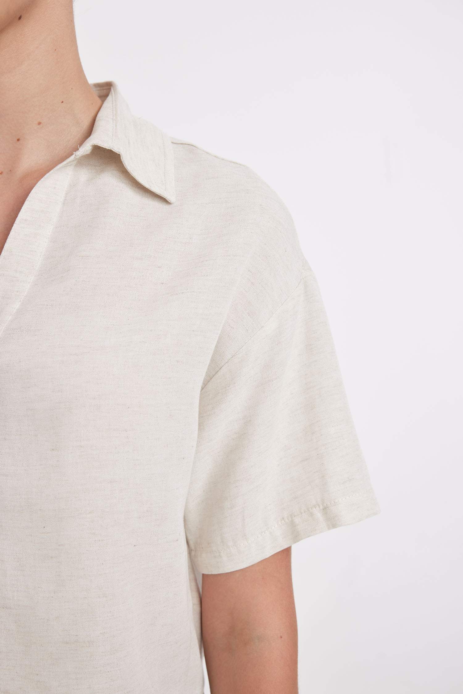 Oversize Geniş Kalıp Keten Karışımlı Kısa Kollu Gömlek