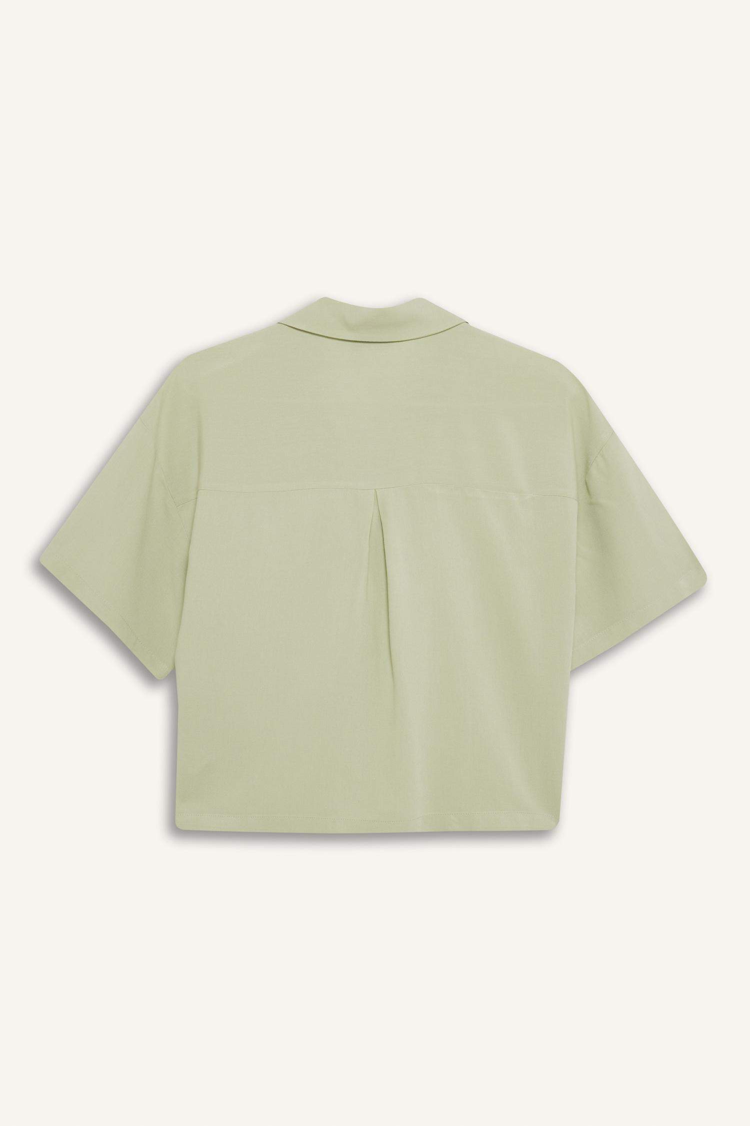 Oversize Geniş Kalıp Keten Karışımlı Kısa Kollu Gömlek